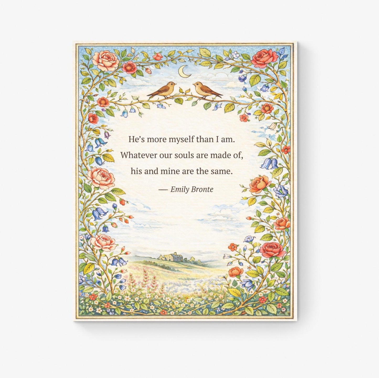 Wuthering Heights Art Print | Whatever Our Souls | Emily Bronte Quote | Botanical Floral | Cottagecore Home Decor | Literary Book Poster