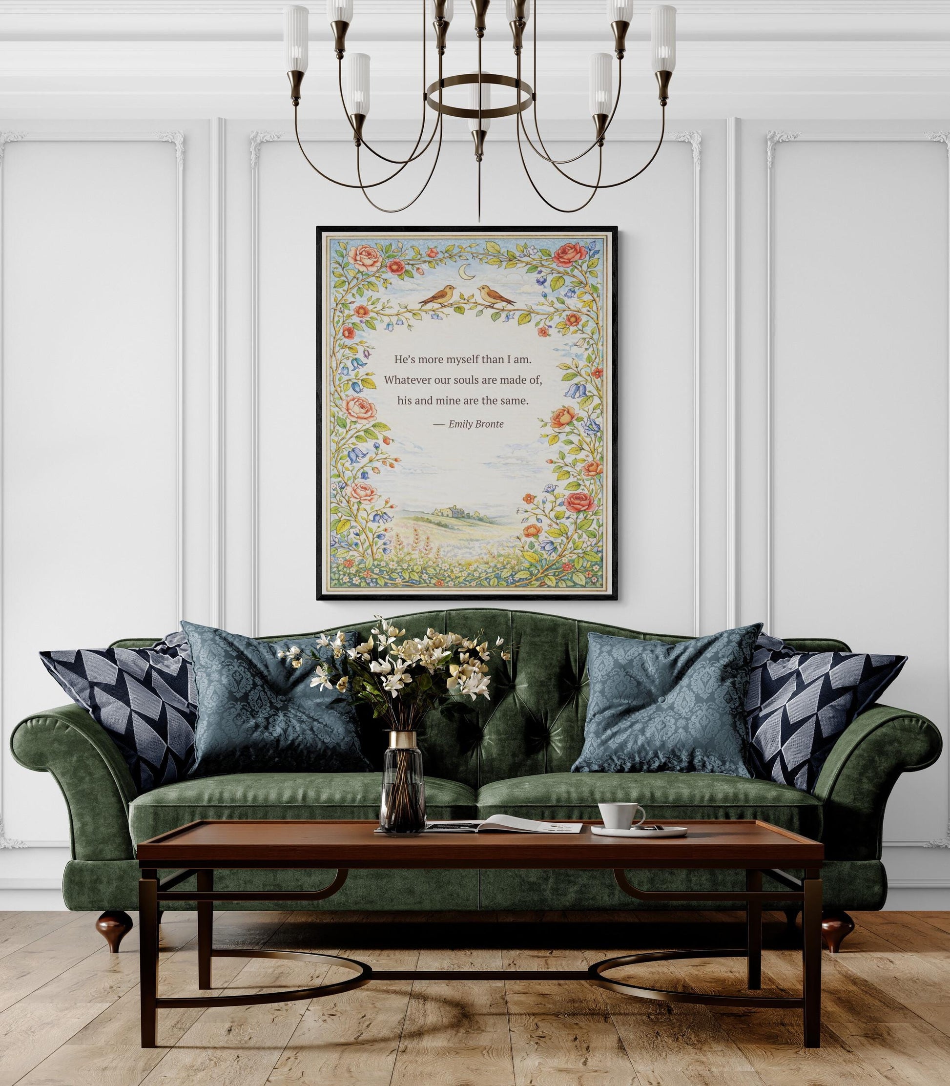 Wuthering Heights Art Print | Whatever Our Souls | Emily Bronte Quote | Botanical Floral | Cottagecore Home Decor | Literary Book Poster