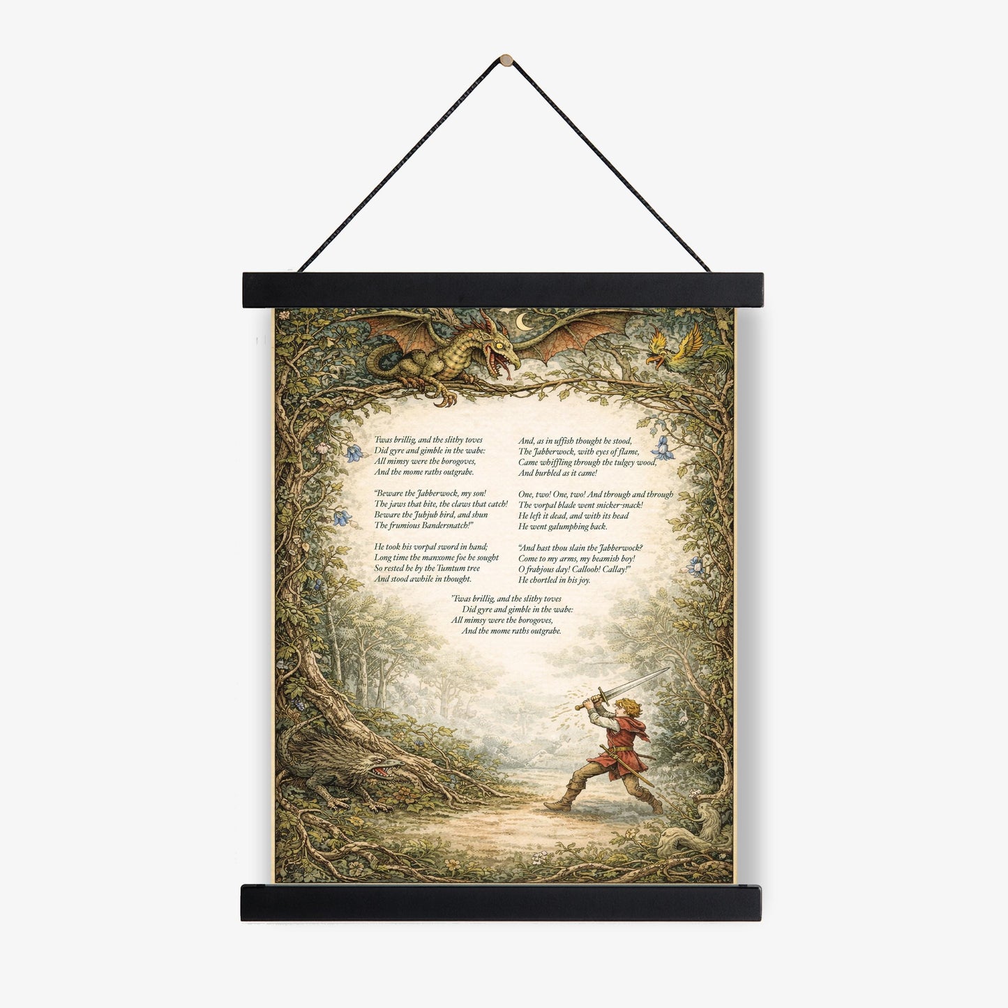 Jabberwocky Art Print | Through The Looking Glass | Lewis Carroll Quote | Vintage Floral | Fairy Tale Home Decor | Literary Poem Poster