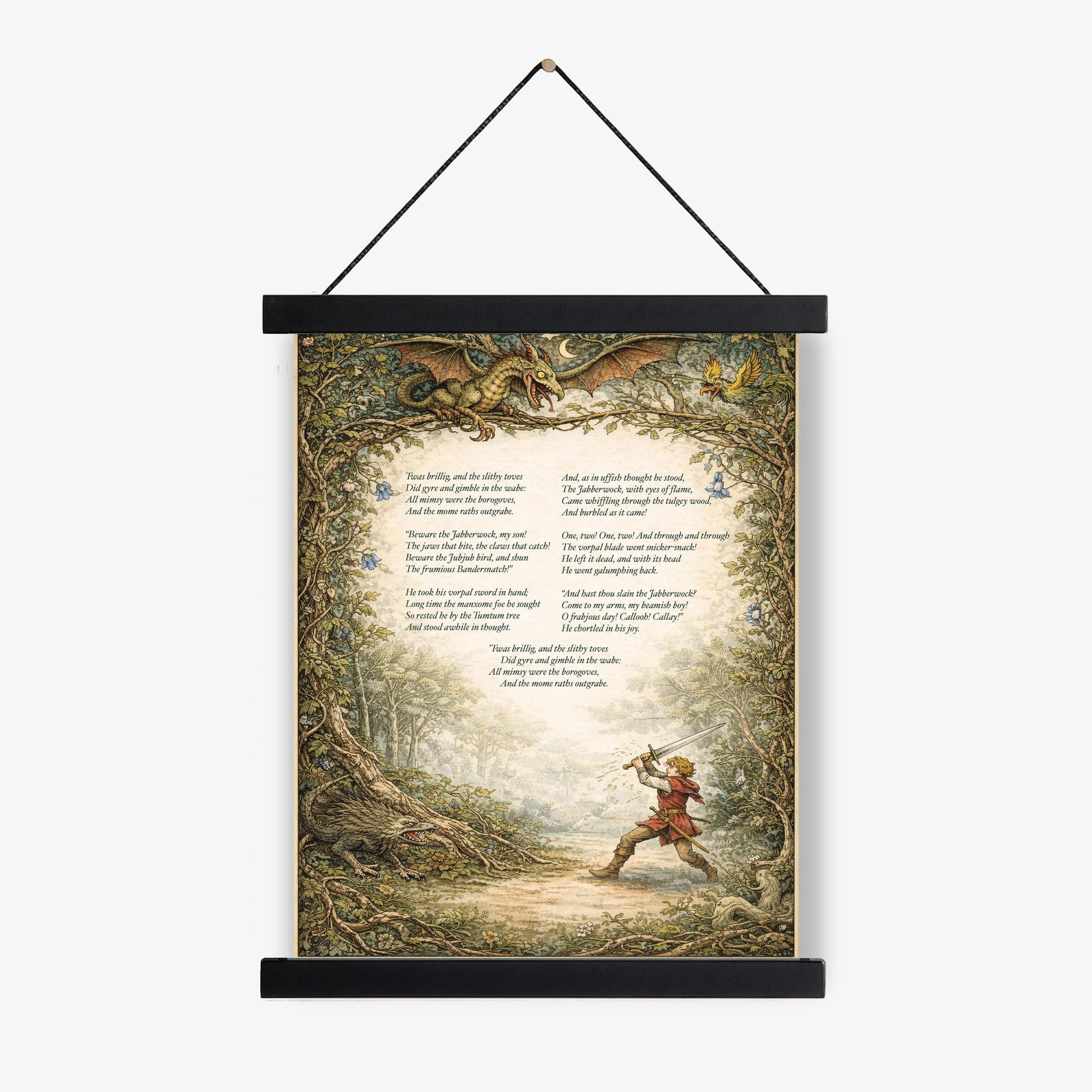 Jabberwocky Art Print | Through The Looking Glass | Lewis Carroll Quote | Vintage Floral | Fairy Tale Home Decor | Literary Poem Poster