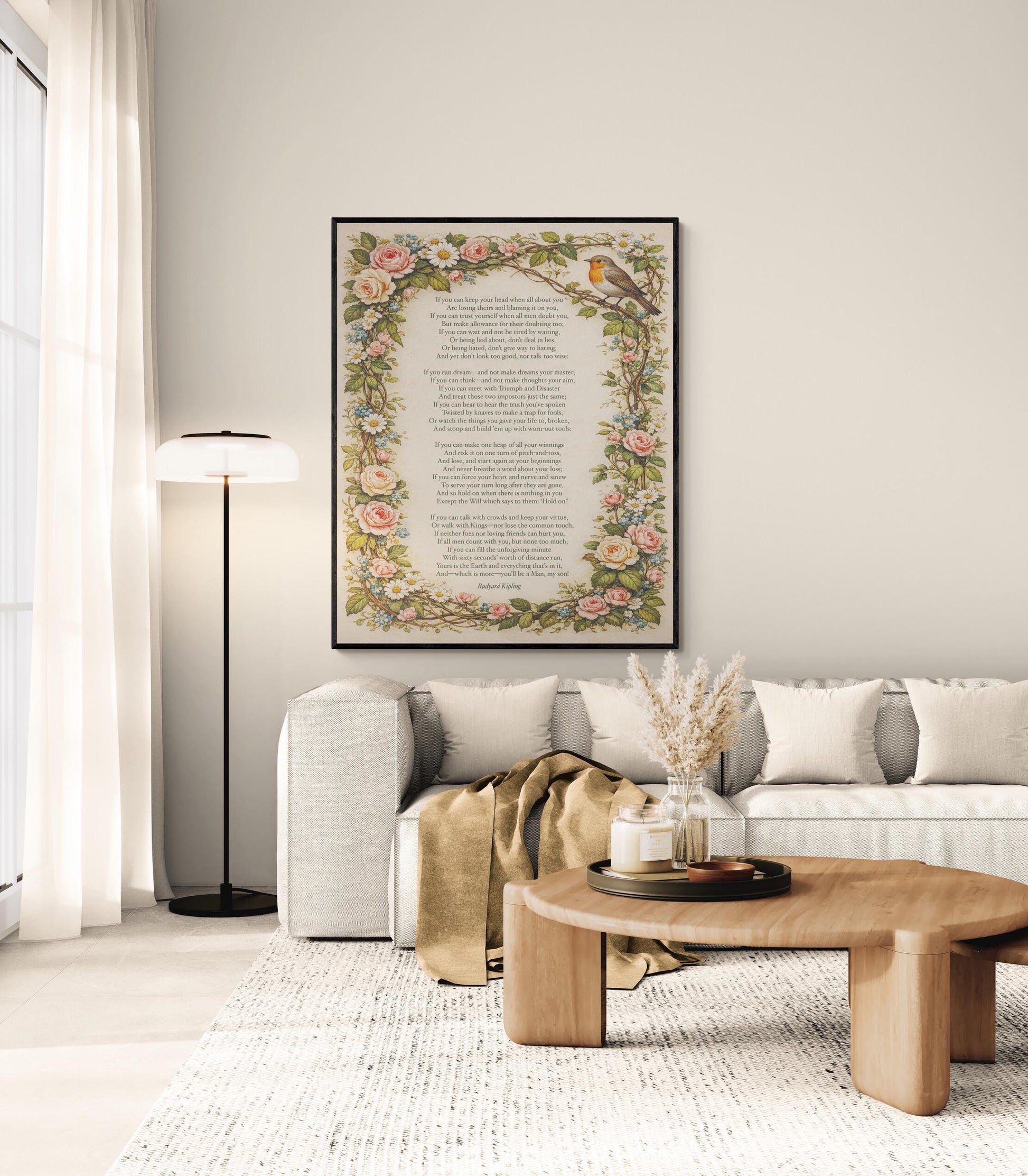 If Poem Art Print | Rudyard Kipling Quote | Vintage Floral | Poetry Home Decor | Literary Poem Poster