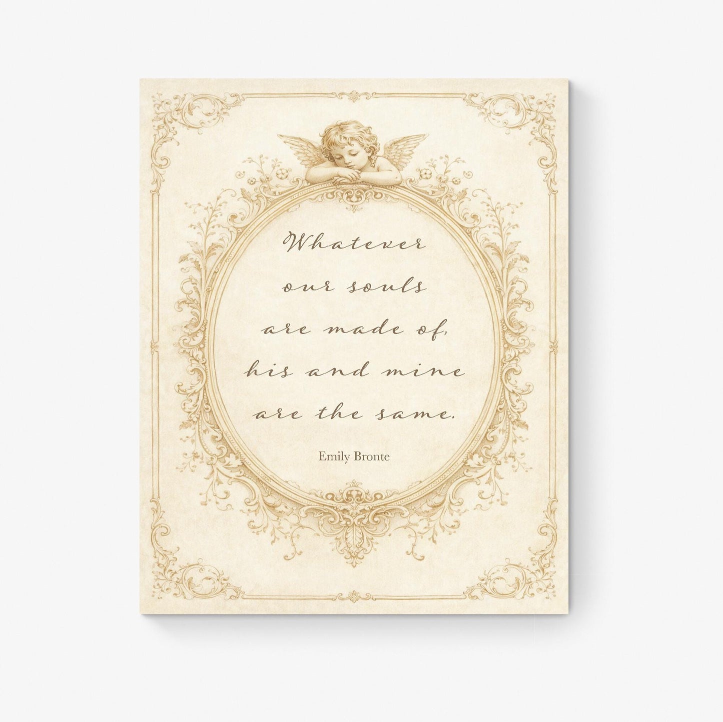 Wuthering Heights Quote Art Print | Whatever Our Souls | Emily Bronte | Romantic Cherub | Vintage Blush | Home Decor | Literary Book Poster