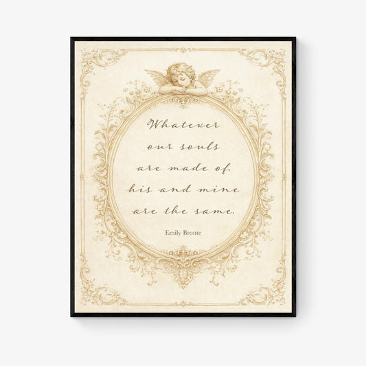 Wuthering Heights Quote Art Print | Whatever Our Souls | Emily Bronte | Romantic Cherub | Vintage Blush | Home Decor | Literary Book Poster