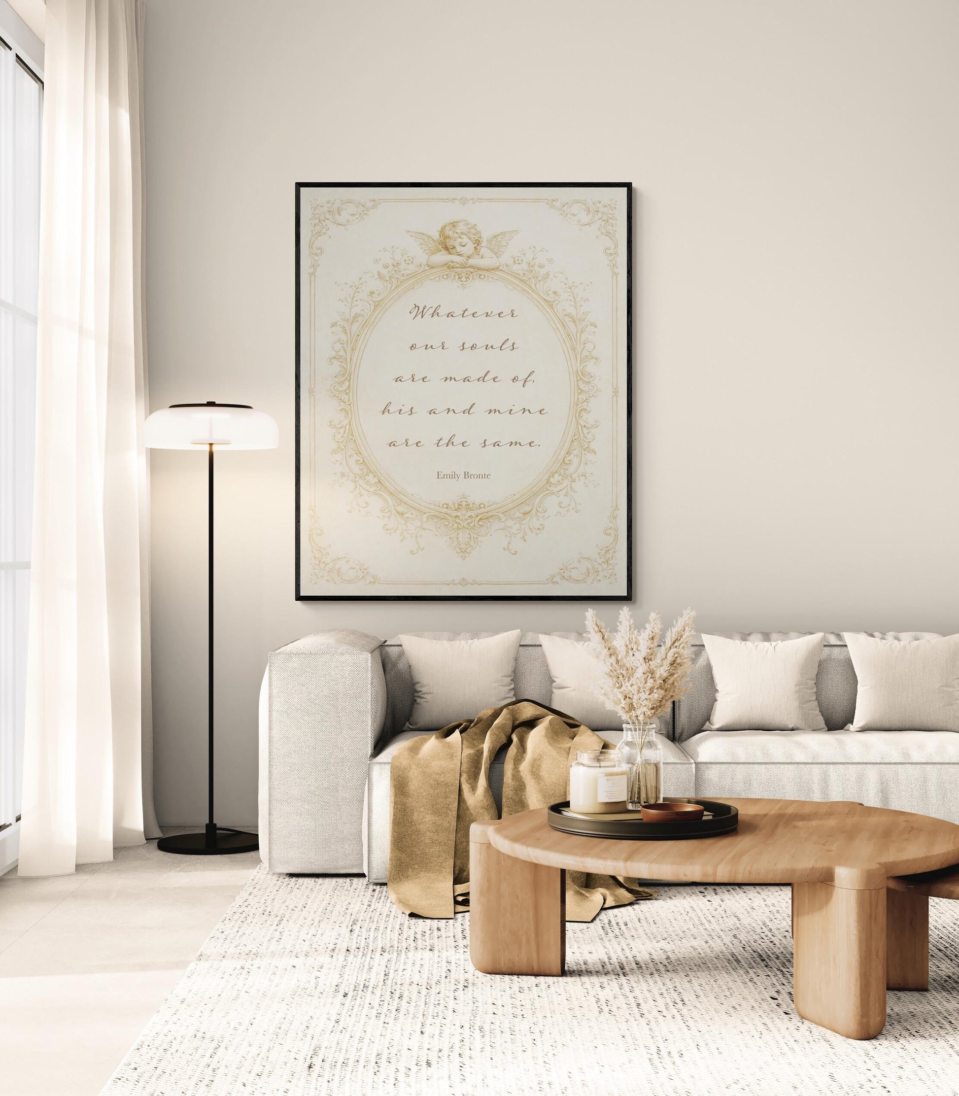 Wuthering Heights Quote Art Print | Whatever Our Souls | Emily Bronte | Romantic Cherub | Vintage Blush | Home Decor | Literary Book Poster