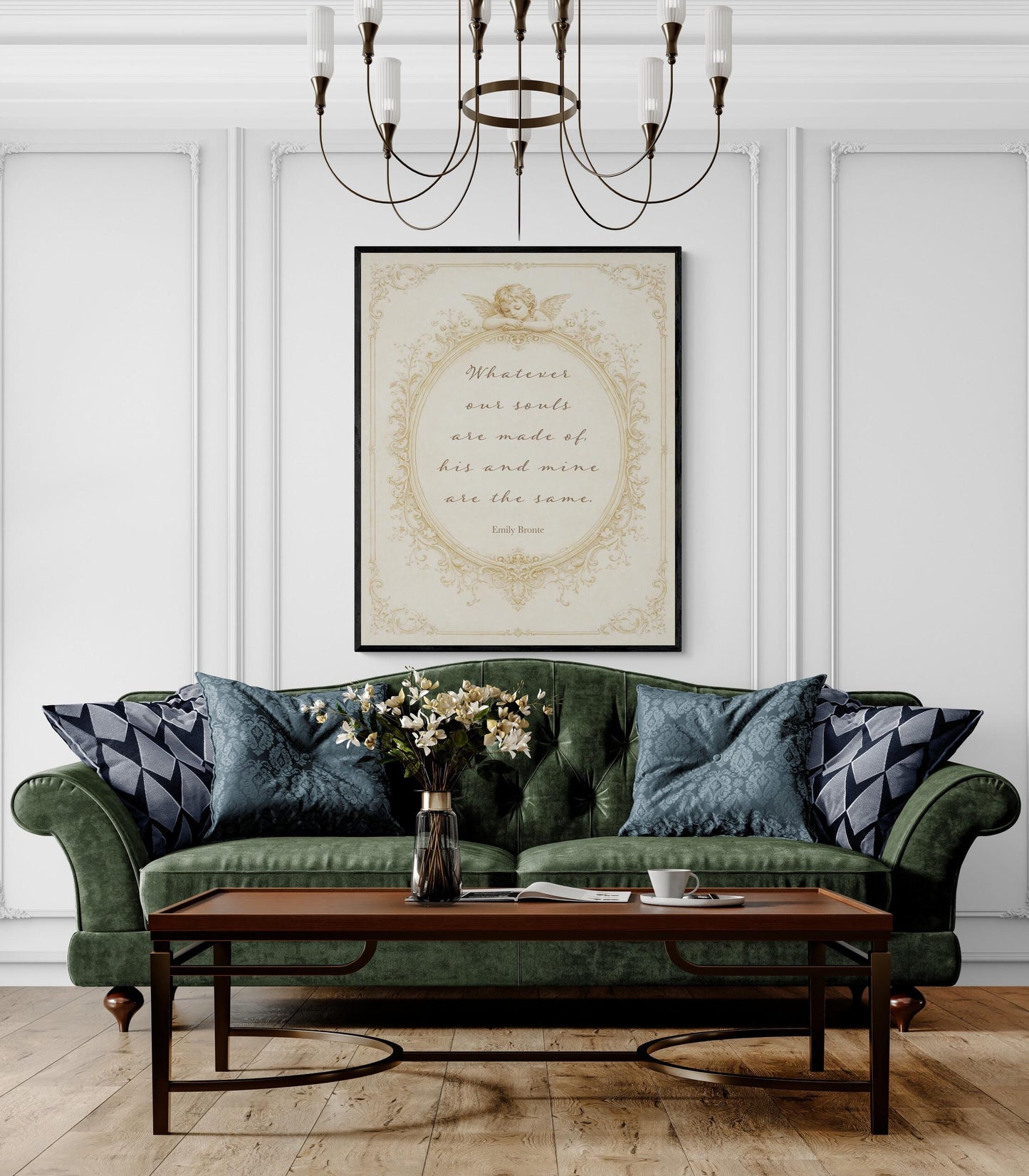 Wuthering Heights Quote Art Print | Whatever Our Souls | Emily Bronte | Romantic Cherub | Vintage Blush | Home Decor | Literary Book Poster