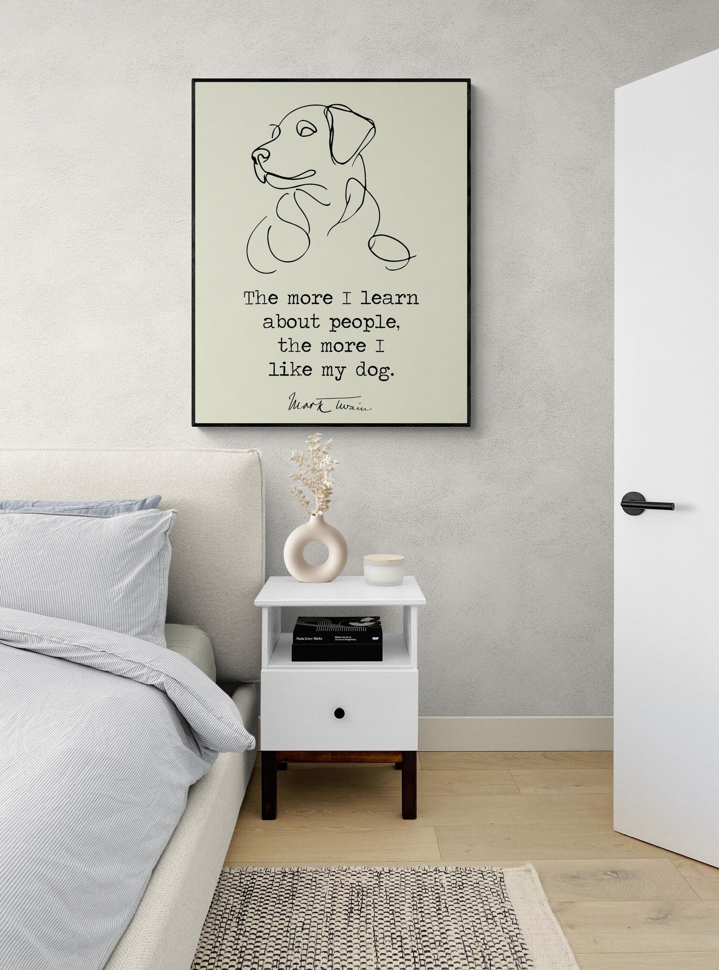 Mark Twain Quote Art Print | More I Learn About People | I Like My Dog | Beige | Funny Pets | Literary Home Decor | Living Room | Poster