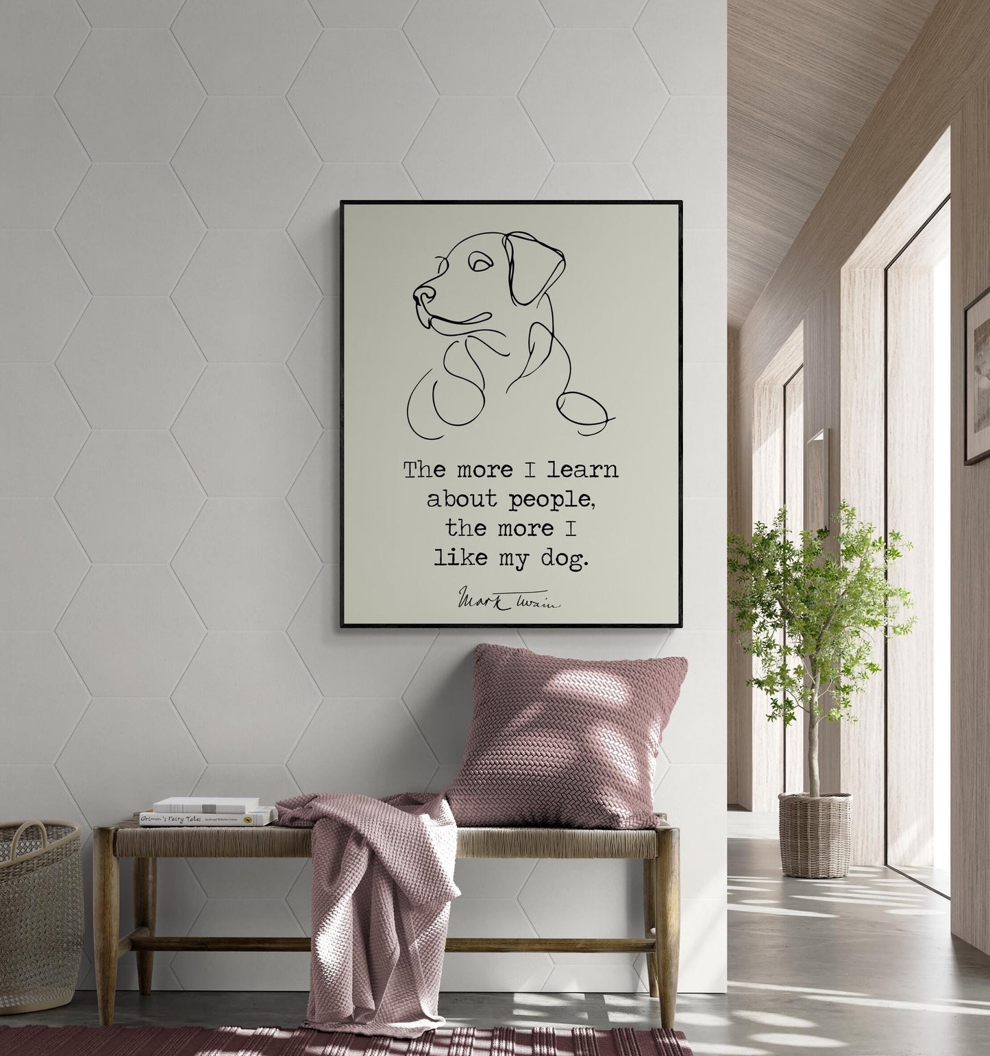 Mark Twain Quote Art Print | More I Learn About People | I Like My Dog | Beige | Funny Pets | Literary Home Decor | Living Room | Poster