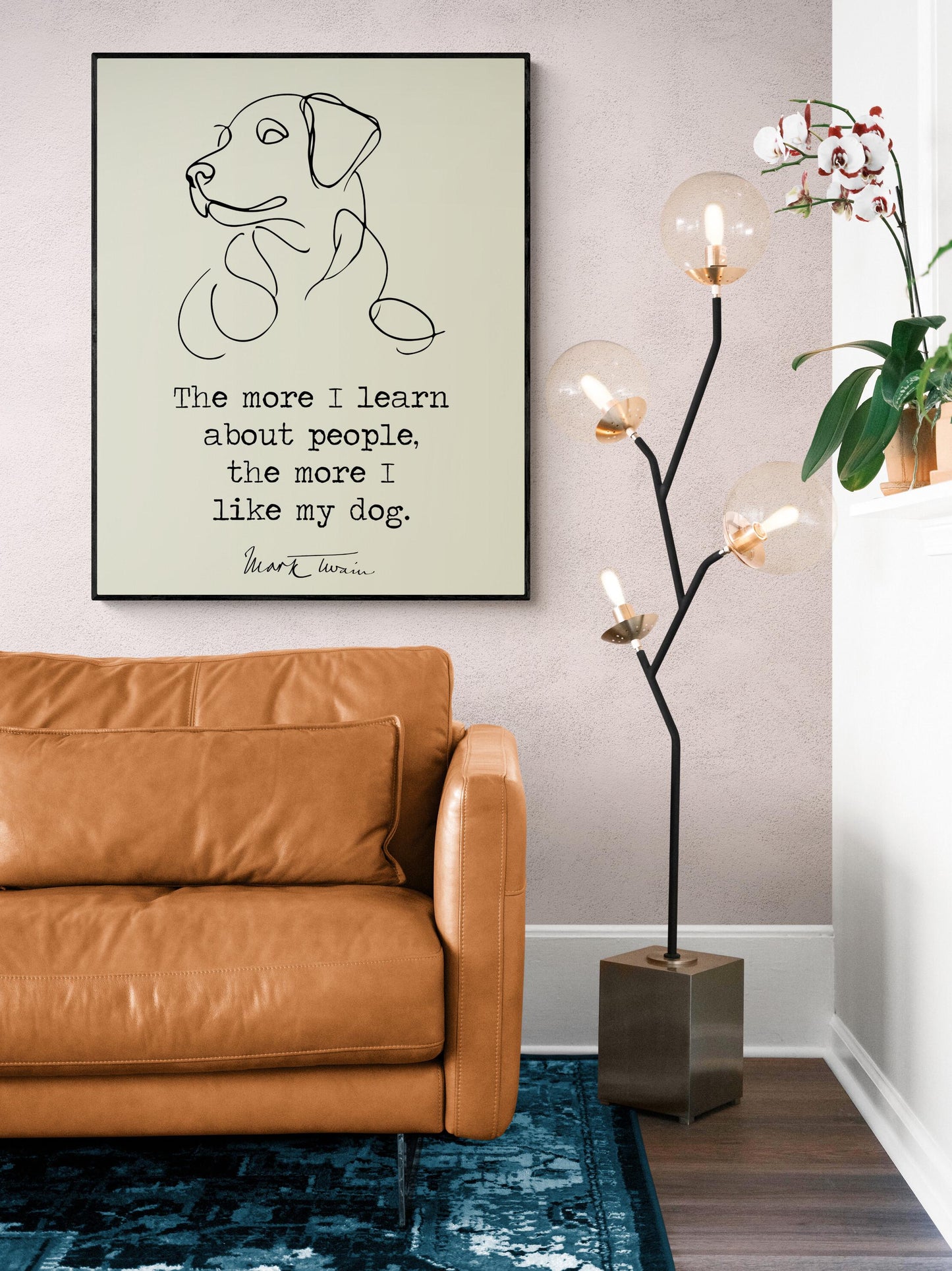 Mark Twain Quote Art Print | More I Learn About People | I Like My Dog | Beige | Funny Pets | Literary Home Decor | Living Room | Poster