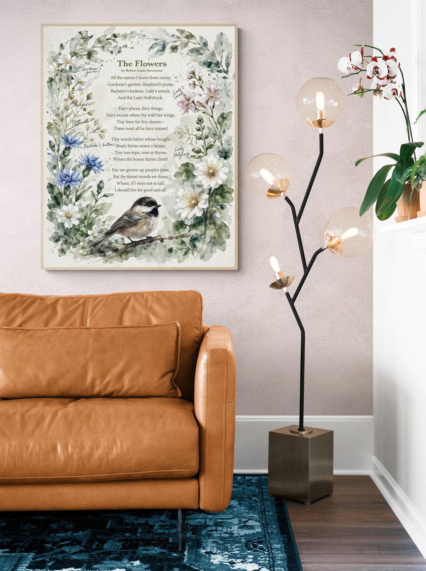 The Flowers Poem Art Print | Robert Louis Stevenson Quote | Vintage Botanical Bird | Floral Home Decor | Literary Book Poster