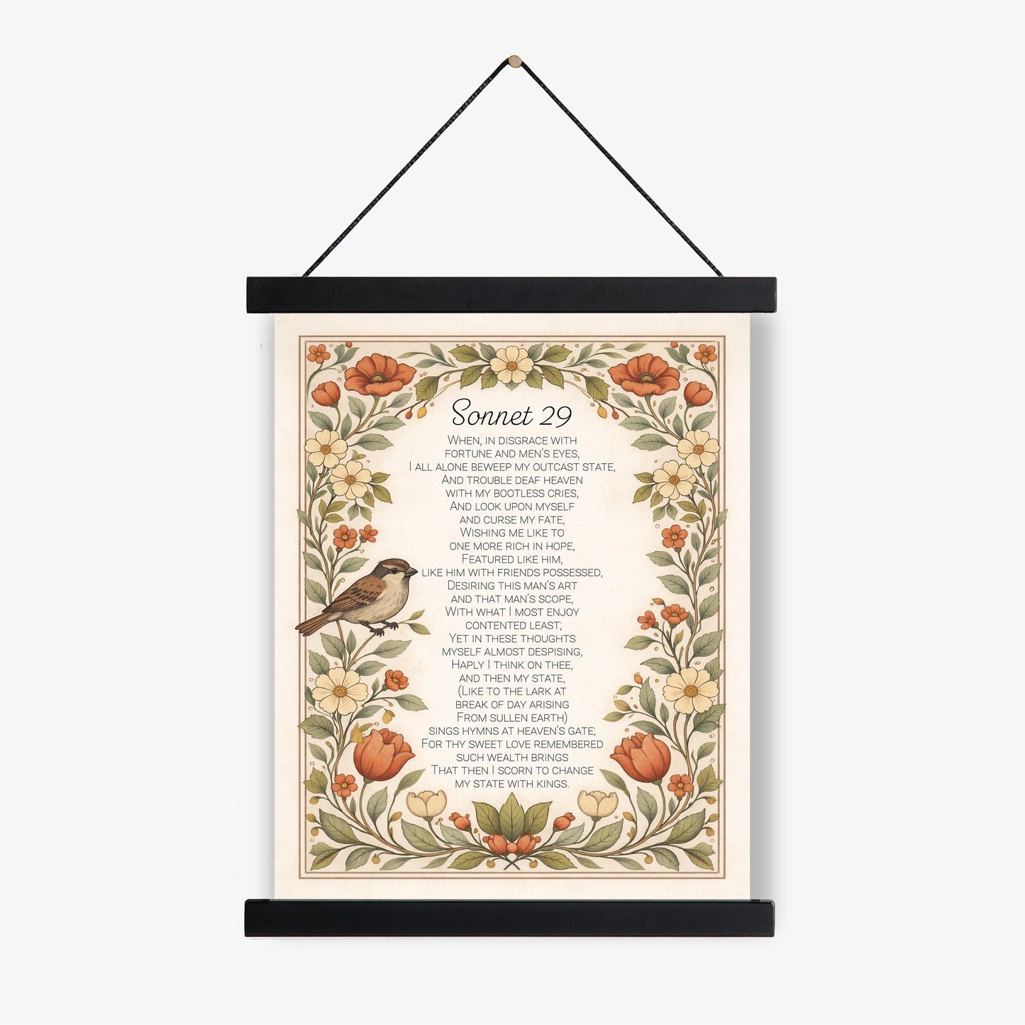 Shakespeare Sonnet 29 Art Print | For Thy Sweet Love Remembered | Classic Literary Artwork | Home Decor | Living Room Vintage Floral Poster