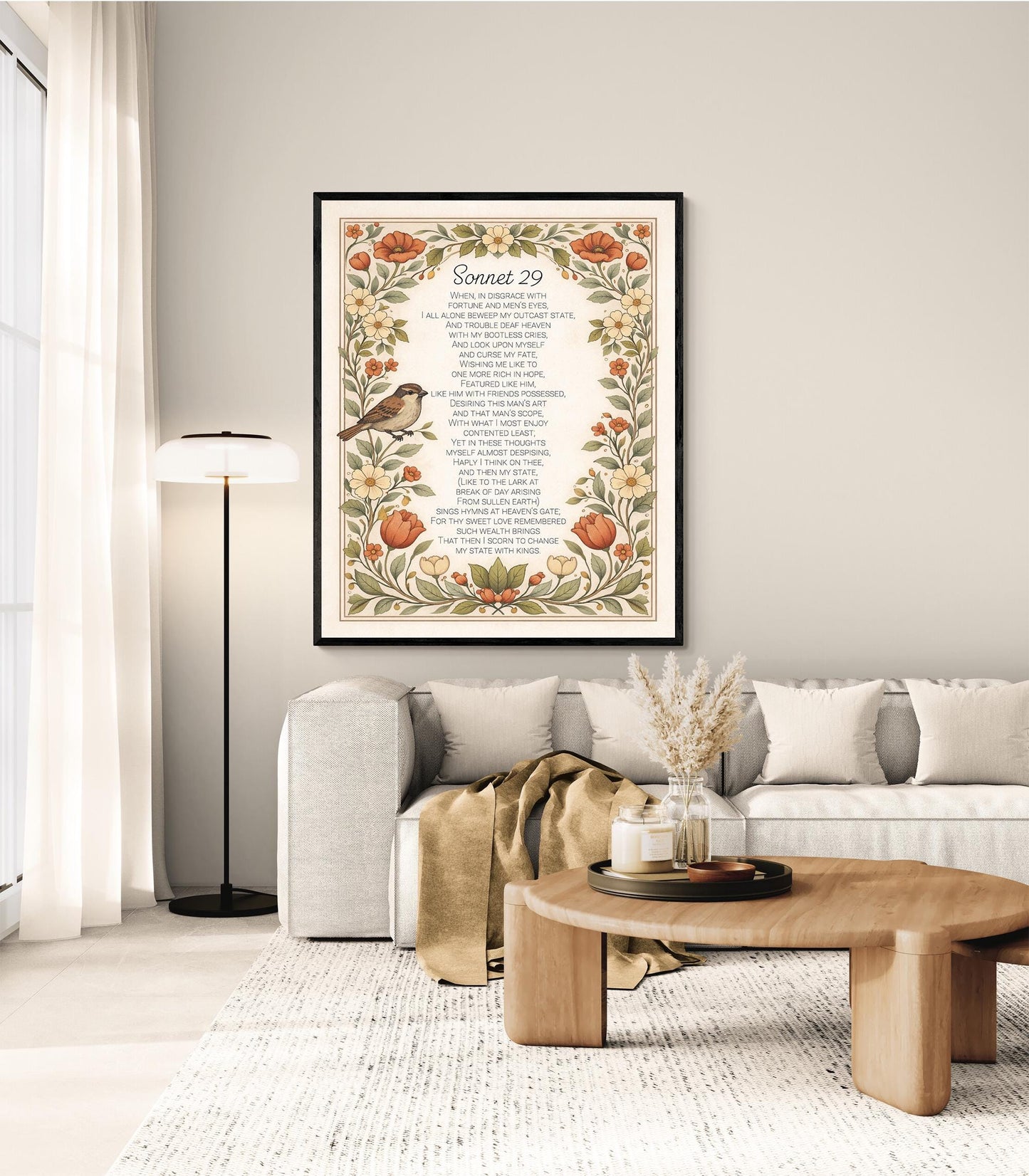 Shakespeare Sonnet 29 Art Print | For Thy Sweet Love Remembered | Classic Literary Artwork | Home Decor | Living Room Vintage Floral Poster