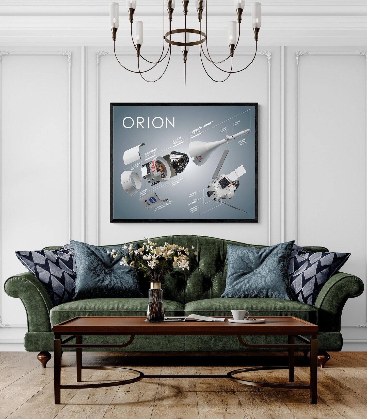 Orion Spacecraft Diagram Art Print | NASA Capsule Exploded View Poster | Space Exploration Wall Art | STEM Astronomy Decor