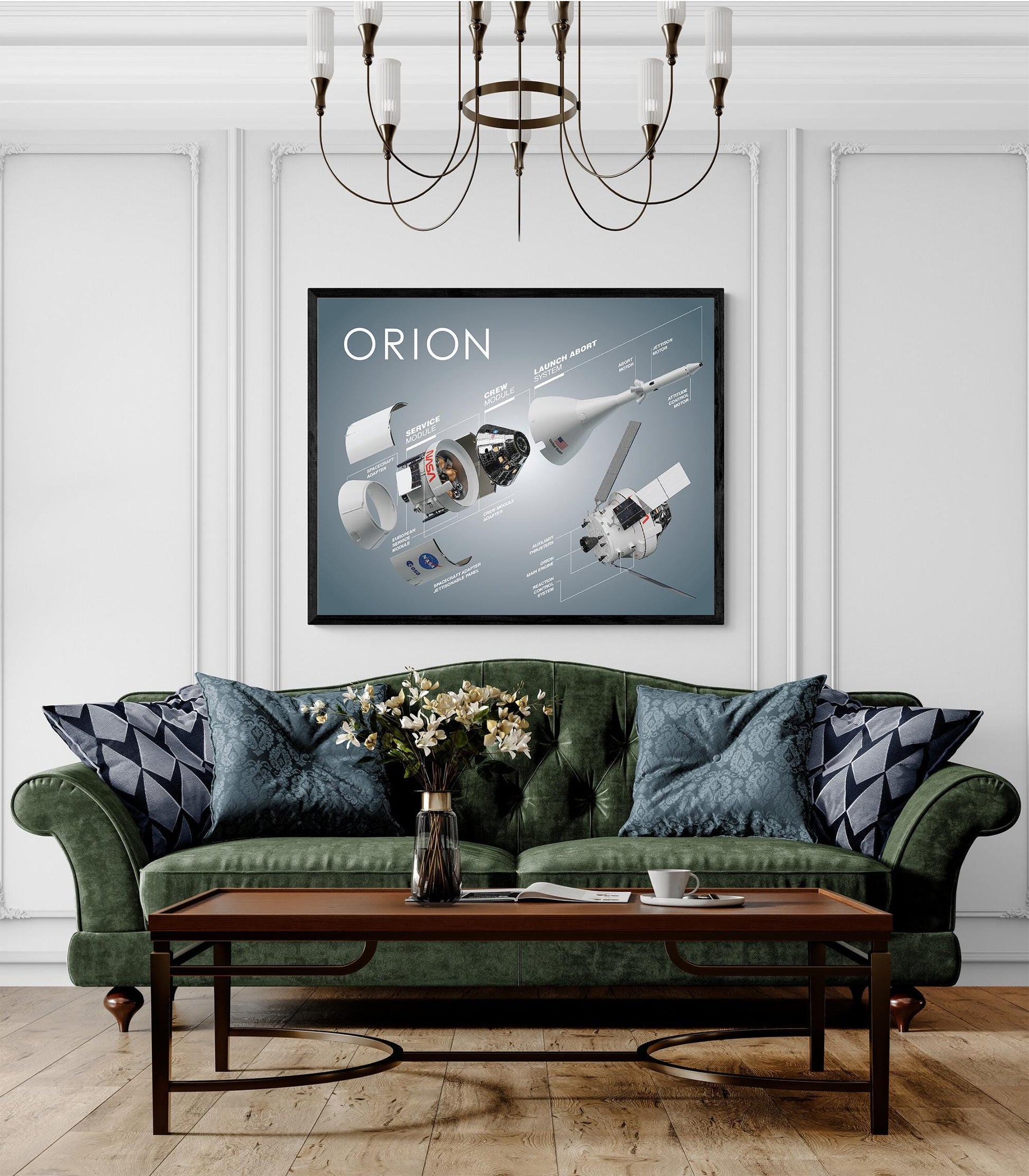 Orion Spacecraft Diagram Art Print | NASA Capsule Exploded View Poster | Space Exploration Wall Art | STEM Astronomy Decor