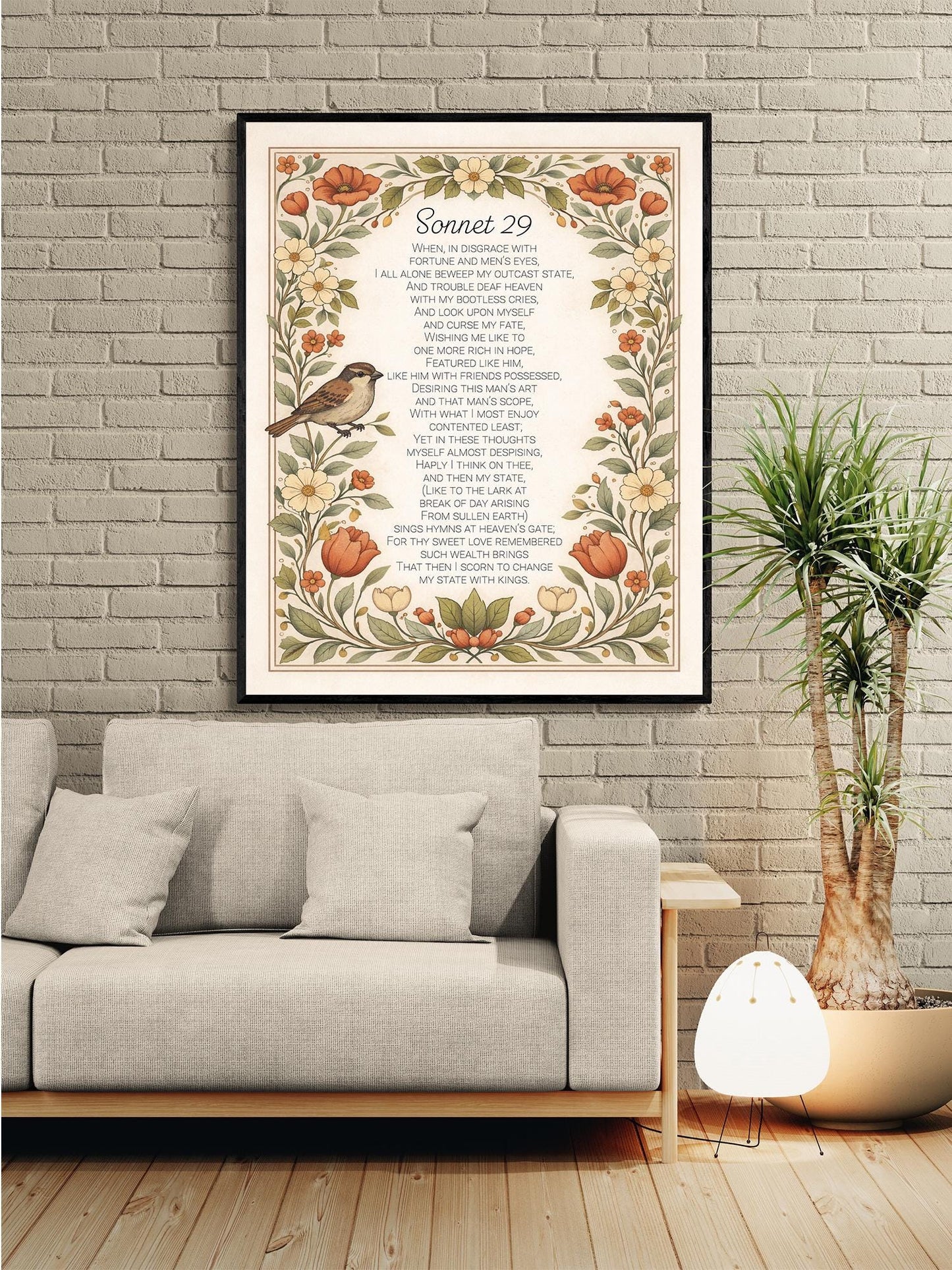 Shakespeare Sonnet 29 Art Print | For Thy Sweet Love Remembered | Classic Literary Artwork | Home Decor | Living Room Vintage Floral Poster