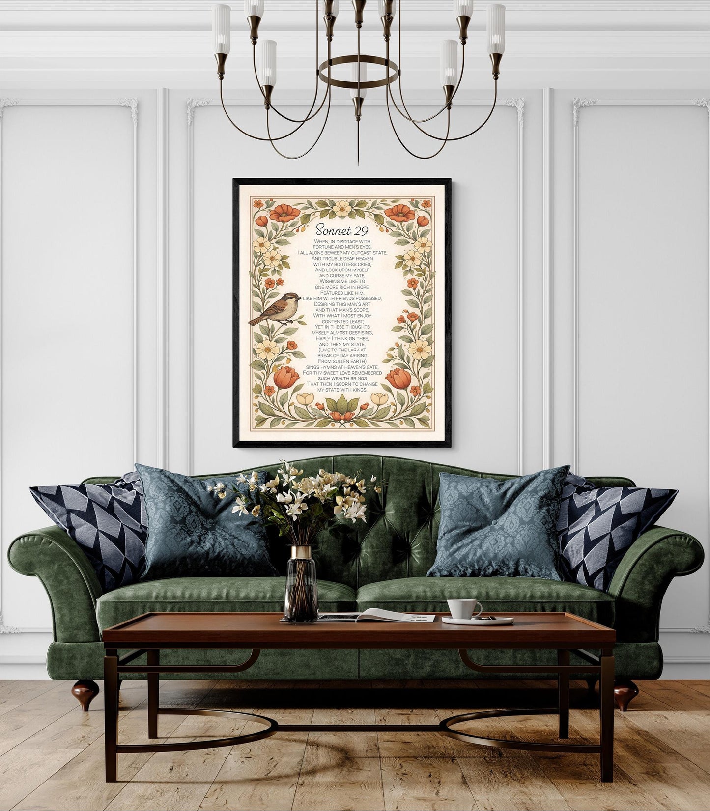 Shakespeare Sonnet 29 Art Print | For Thy Sweet Love Remembered | Classic Literary Artwork | Home Decor | Living Room Vintage Floral Poster