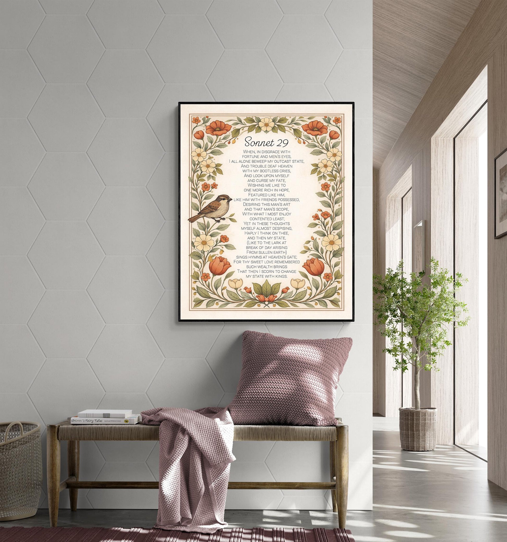 Shakespeare Sonnet 29 Art Print | For Thy Sweet Love Remembered | Classic Literary Artwork | Home Decor | Living Room Vintage Floral Poster