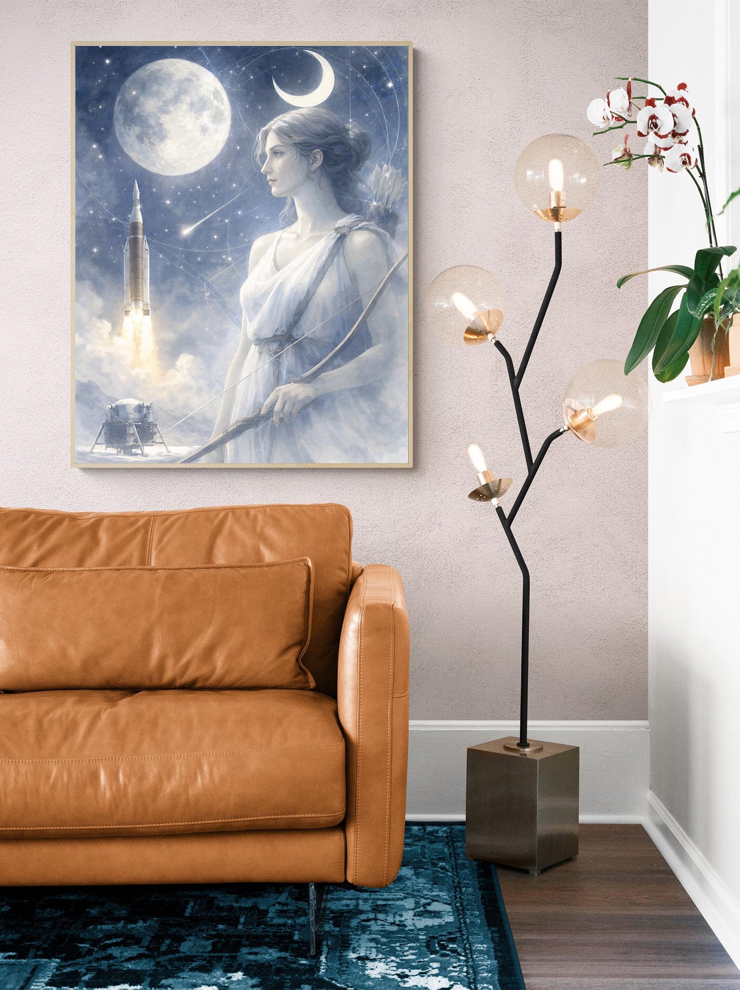 Artemis Moon Goddess Art Print | Ethereal Lunar Space Wall Art | Celestial Mythology Decor | Moon & Rocket Fine Art Print
