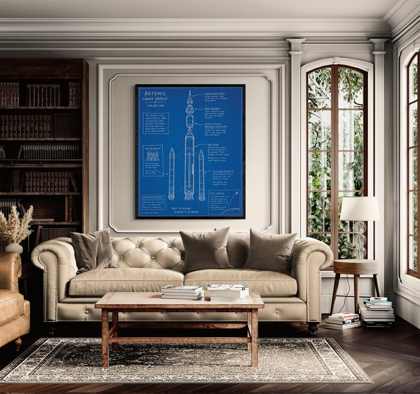 Artemis Rocket Blueprint Wall Art Print | NASA SLS Diagram Poster | Space Exploration Home Decor | Science Classroom Gift