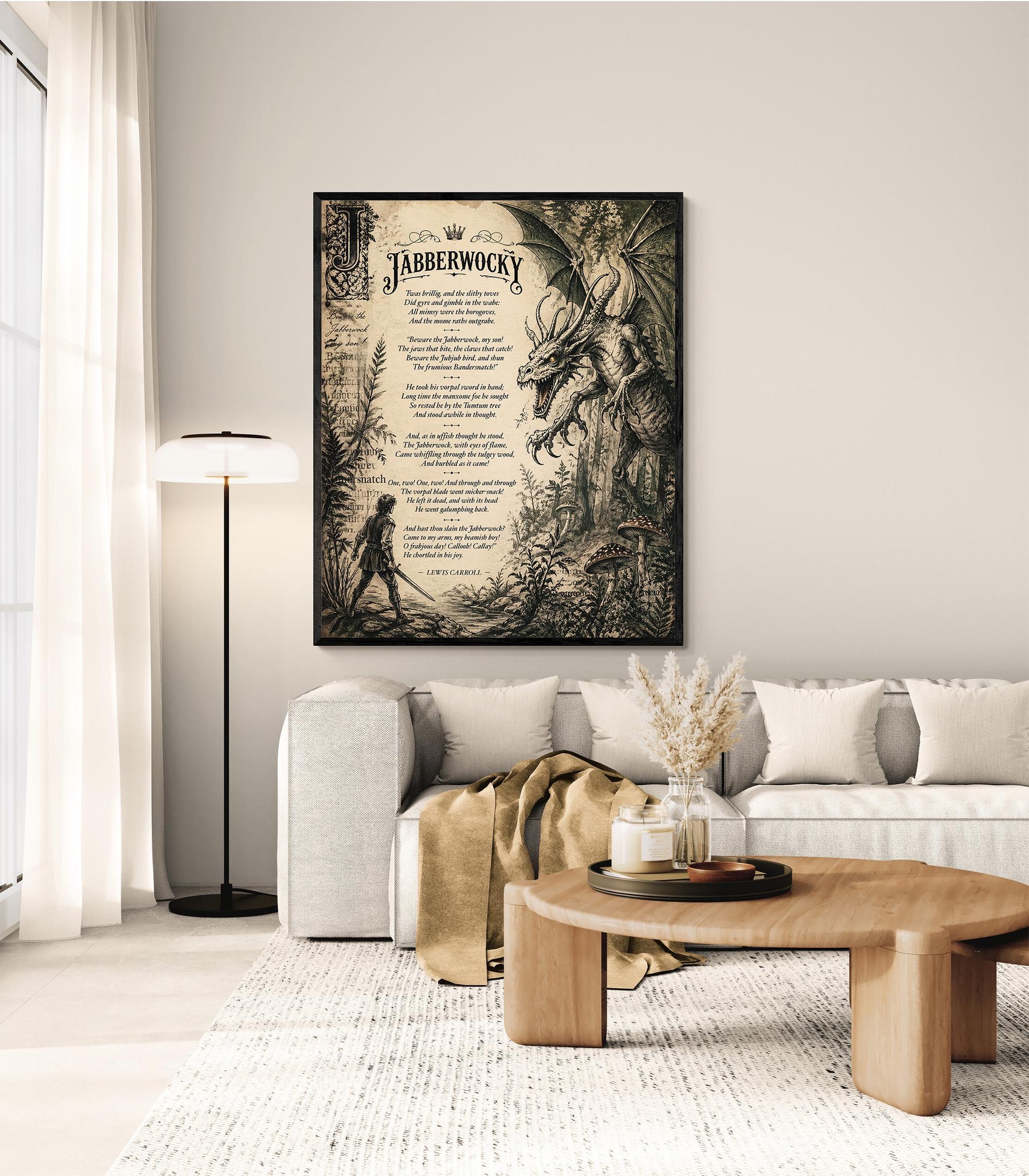 Jabberwocky Wall Art Print | Through The Looking Glass | Lewis Carroll Quote | Vintage Fantasy | Dragon Home Decor | Literary Poem Gift