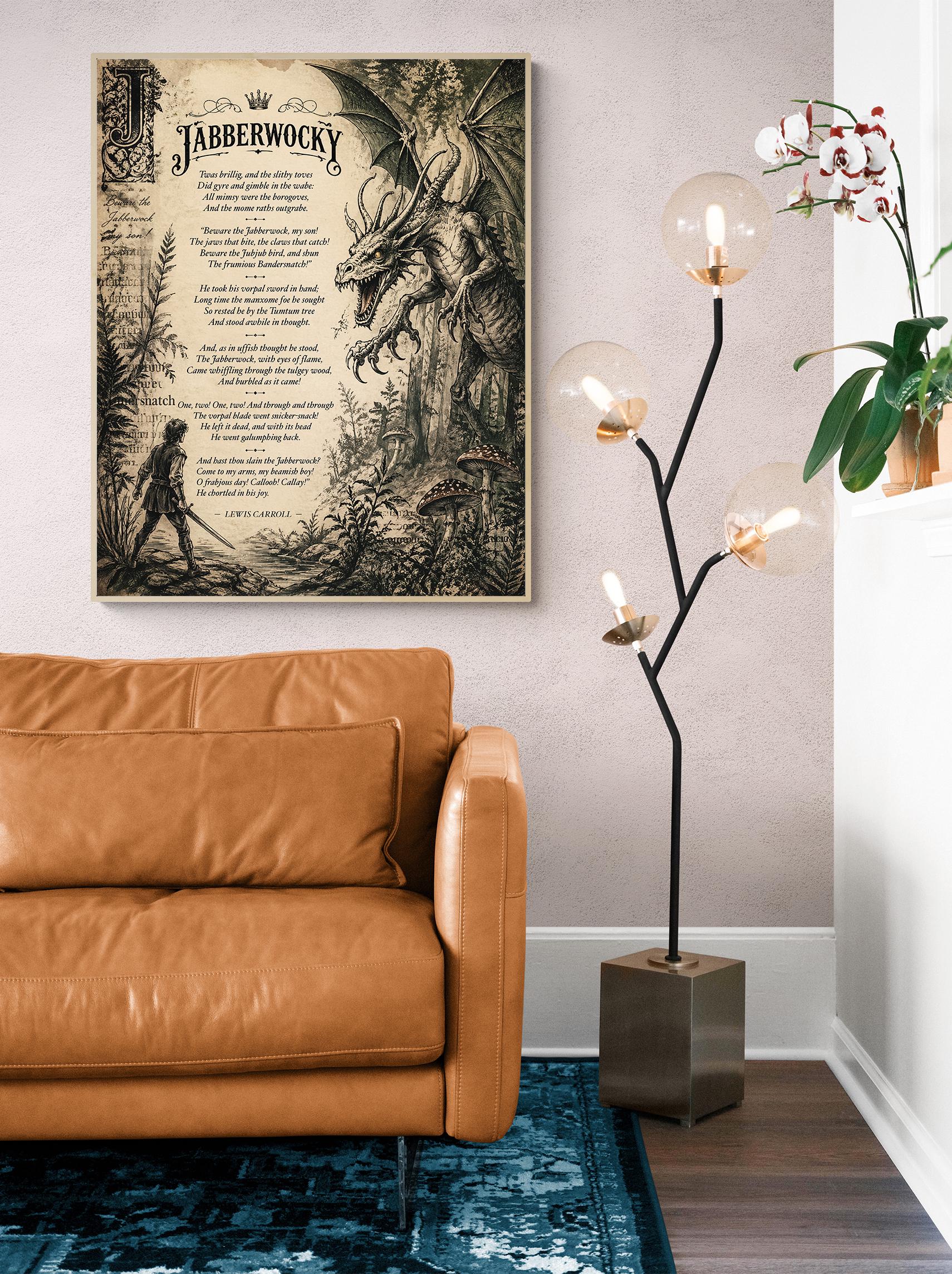 Jabberwocky Wall Art Print | Through The Looking Glass | Lewis Carroll Quote | Vintage Fantasy | Dragon Home Decor | Literary Poem Gift