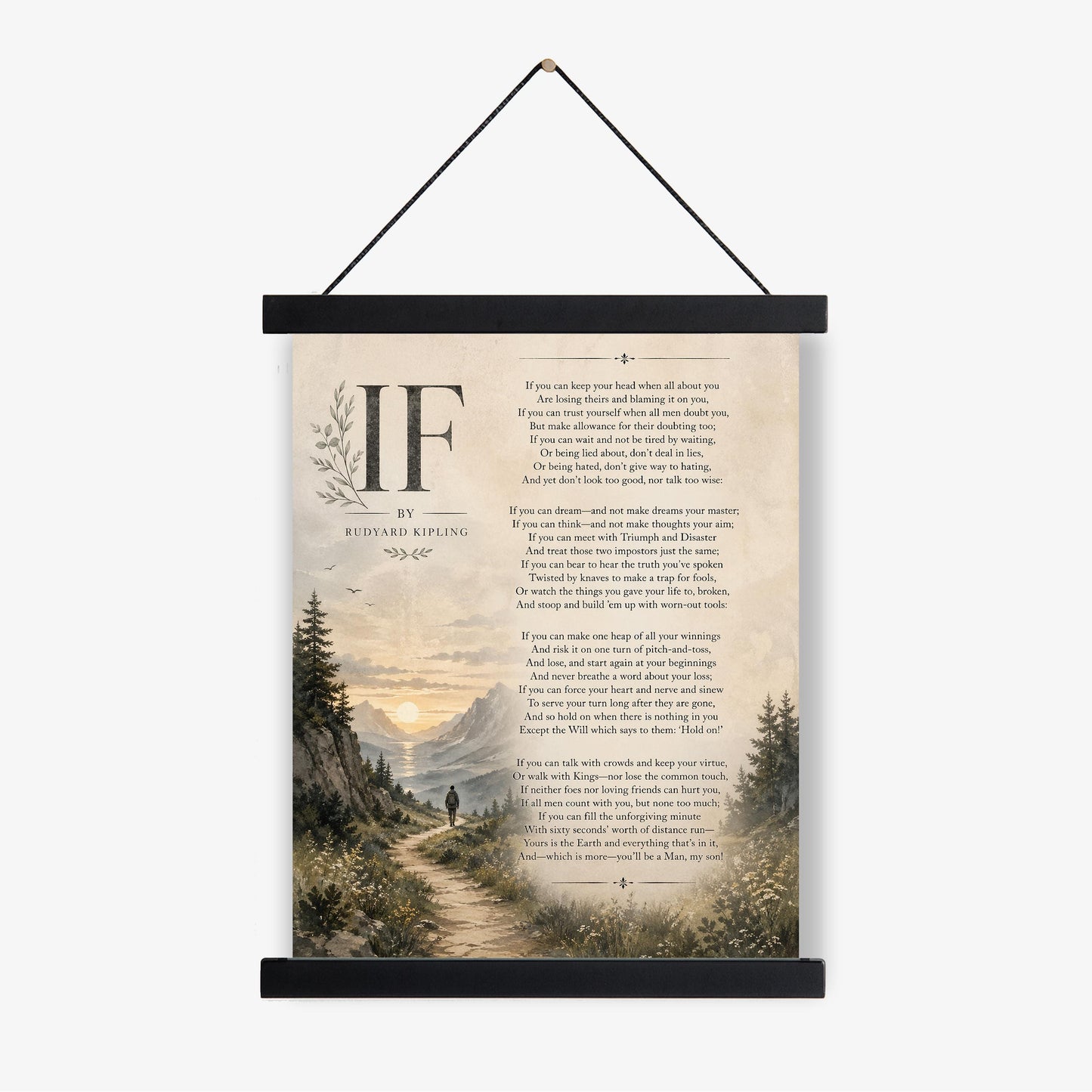 If Poem Quote Wall Art Print | Rudyard Kipling | Poetry | Landscape | Children's Room | Nursery | Vintage Home Decor | Literary Gift
