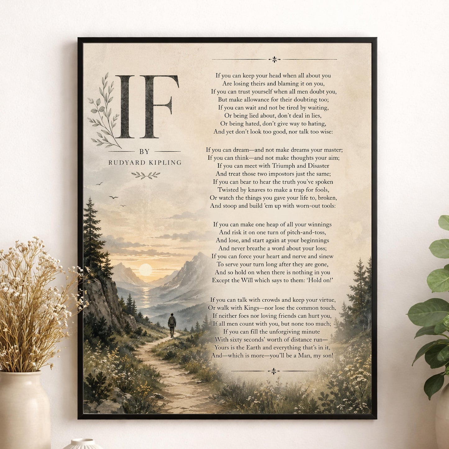 If Poem Quote Wall Art Print | Rudyard Kipling | Poetry | Landscape | Children's Room | Nursery | Vintage Home Decor | Literary Gift