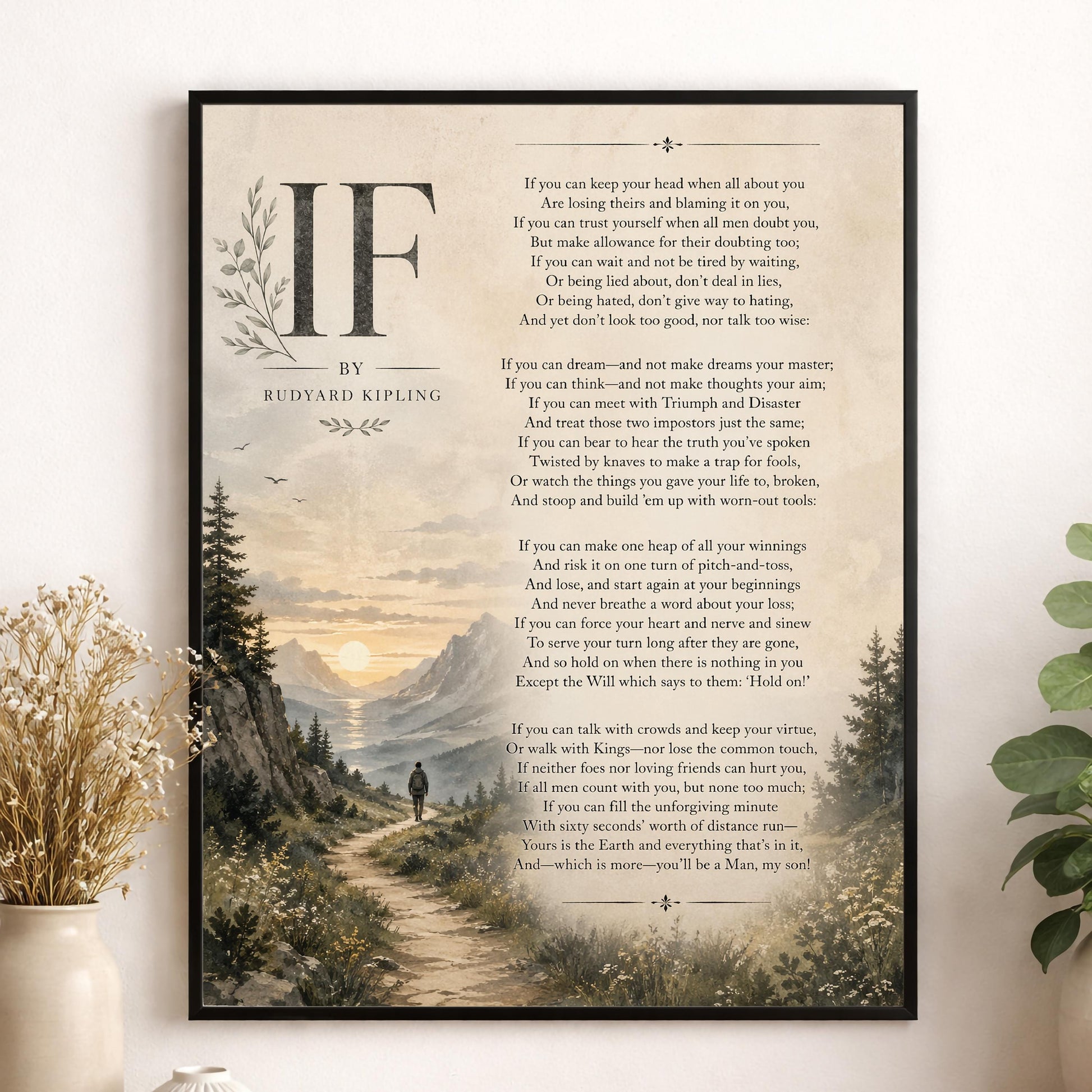 If Poem Quote Wall Art Print | Rudyard Kipling | Poetry | Landscape | Children's Room | Nursery | Vintage Home Decor | Literary Gift