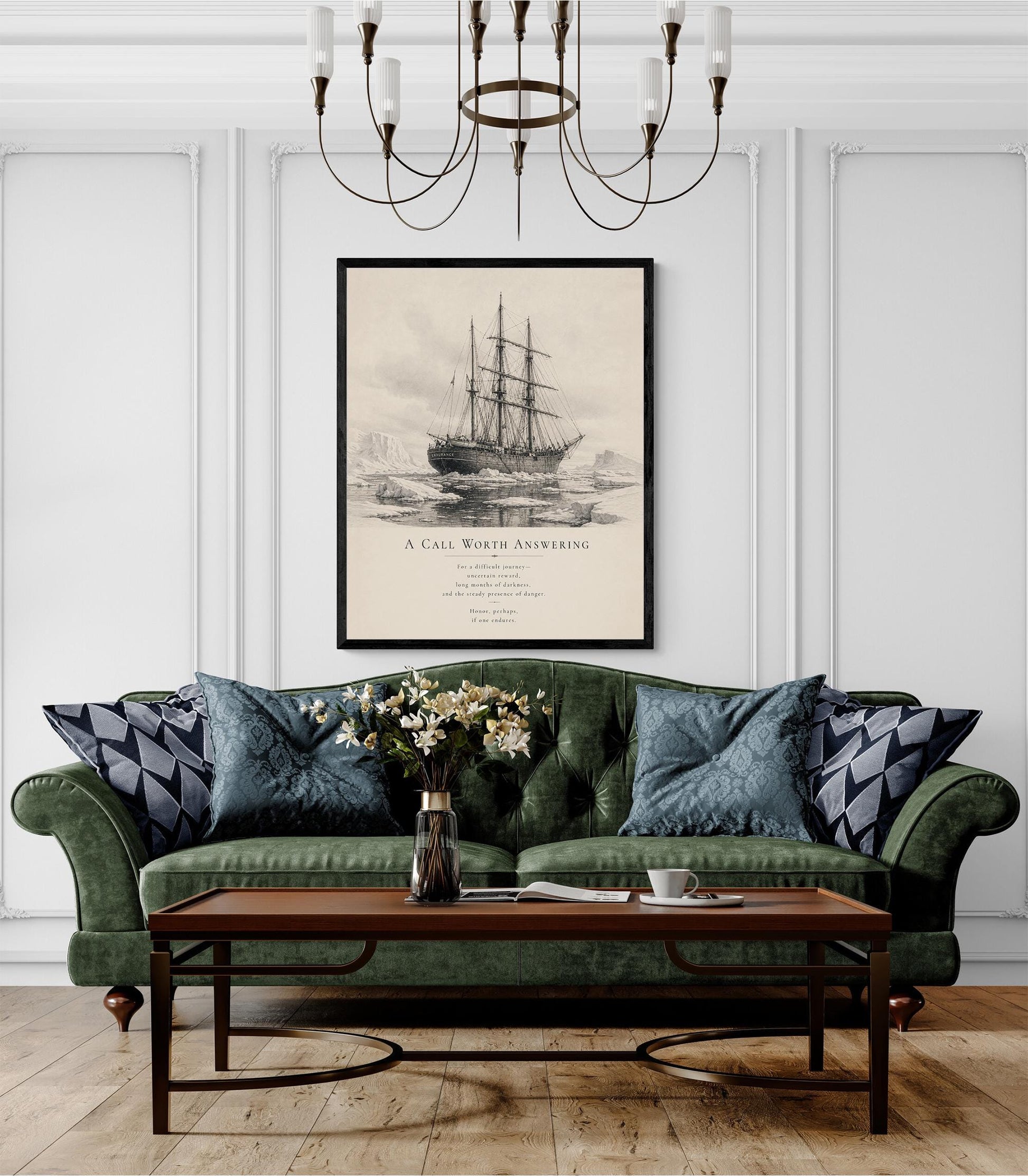 Shackleton Endurance Ship Wall Art Print, A Call Worth Answering Quote, Antarctic Expedition Wall Art, Literary Nautical Decor