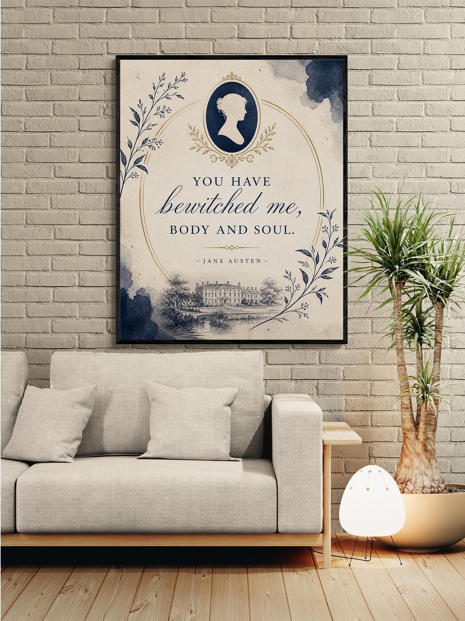 Pride and Prejudice Wall Art Print, Jane Austen Quote, You Have Bewitched Me Literary Decor, Blue Botanical, Classic Book Lover Floral Gift