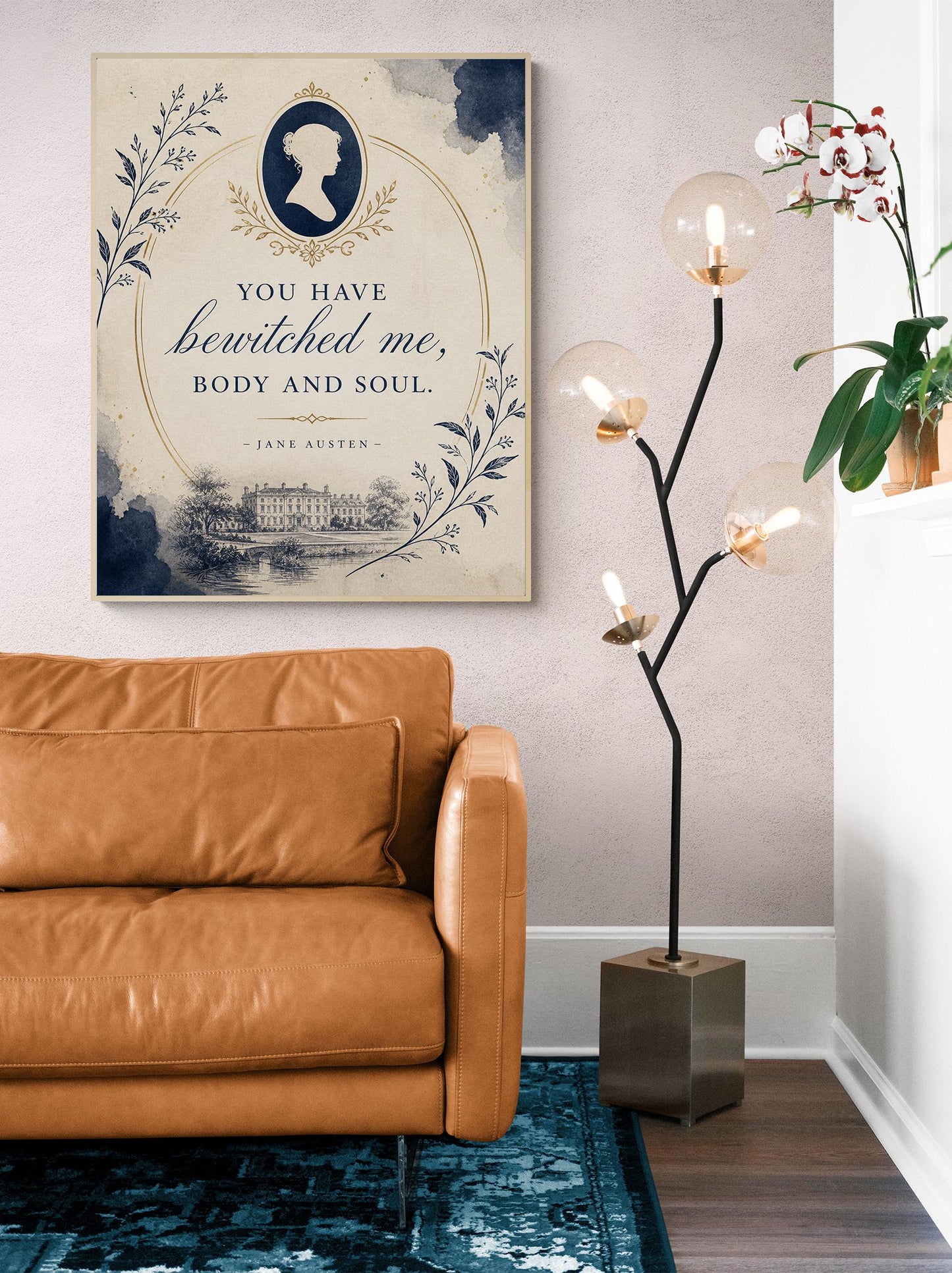 Pride and Prejudice Wall Art Print, Jane Austen Quote, You Have Bewitched Me Literary Decor, Blue Botanical, Classic Book Lover Floral Gift