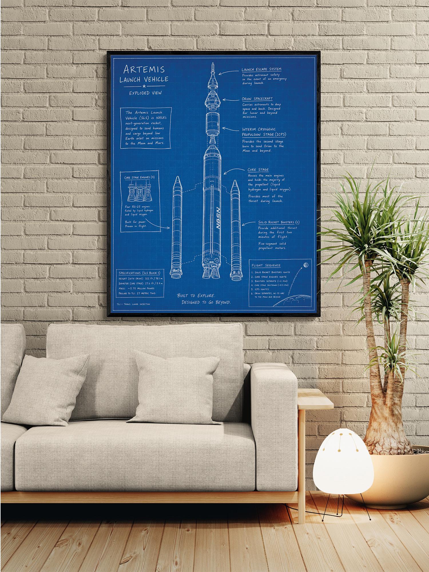 Artemis Rocket Blueprint Wall Art Print | NASA SLS Diagram Poster | Space Exploration Home Decor | Science Classroom Gift