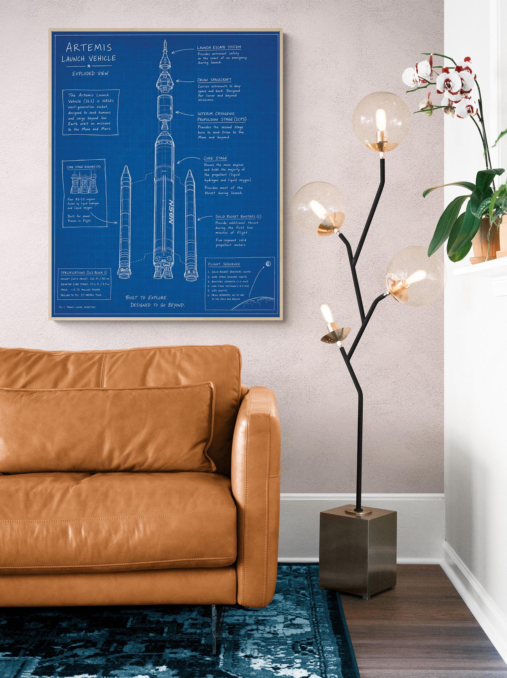 Artemis Rocket Blueprint Wall Art Print | NASA SLS Diagram Poster | Space Exploration Home Decor | Science Classroom Gift