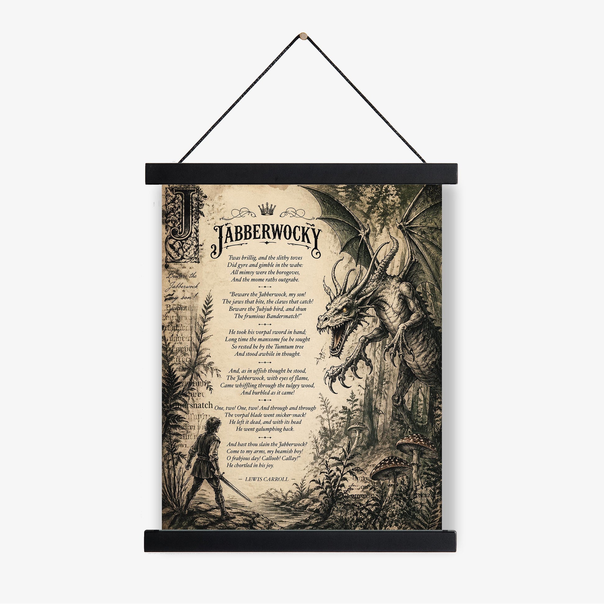 Jabberwocky Wall Art Print | Through The Looking Glass | Lewis Carroll Quote | Vintage Fantasy | Dragon Home Decor | Literary Poem Gift