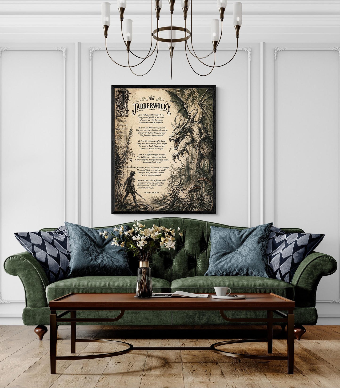 Jabberwocky Wall Art Print | Through The Looking Glass | Lewis Carroll Quote | Vintage Fantasy | Dragon Home Decor | Literary Poem Gift