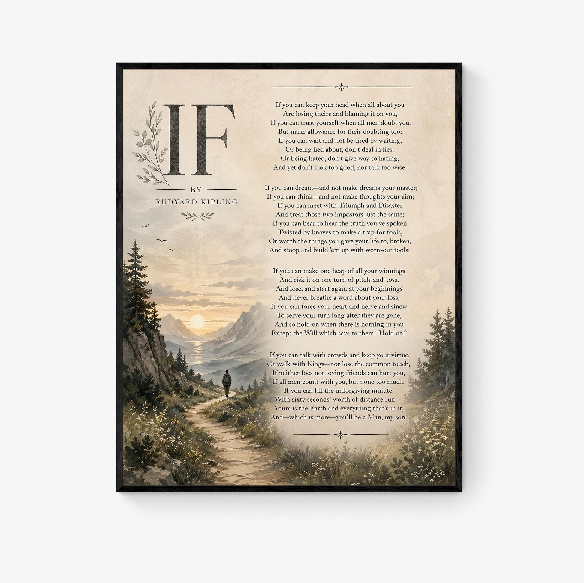 If Poem Quote Wall Art Print | Rudyard Kipling | Poetry | Landscape | Children's Room | Nursery | Vintage Home Decor | Literary Gift