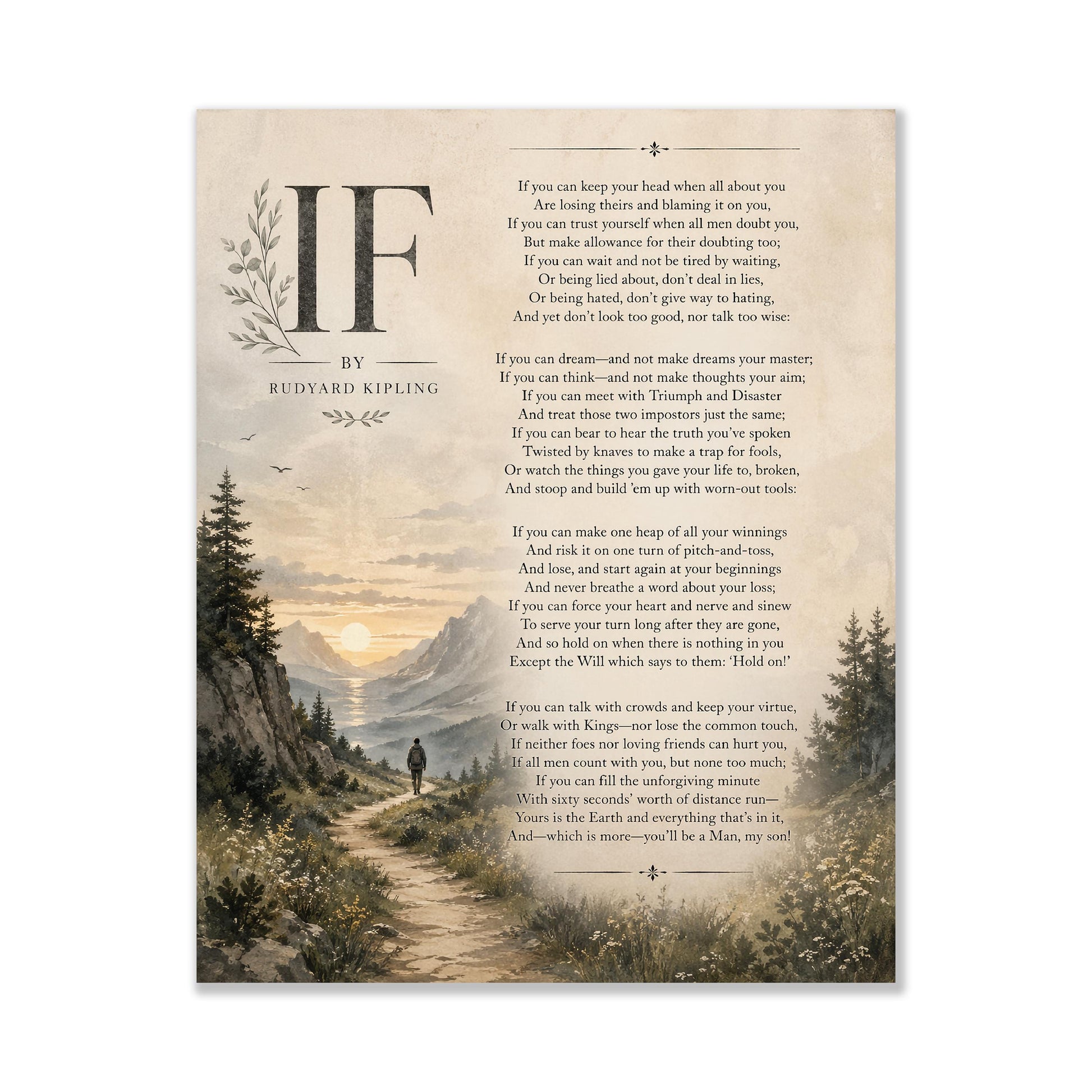 If Poem Quote Wall Art Print | Rudyard Kipling | Poetry | Landscape | Children's Room | Nursery | Vintage Home Decor | Literary Gift
