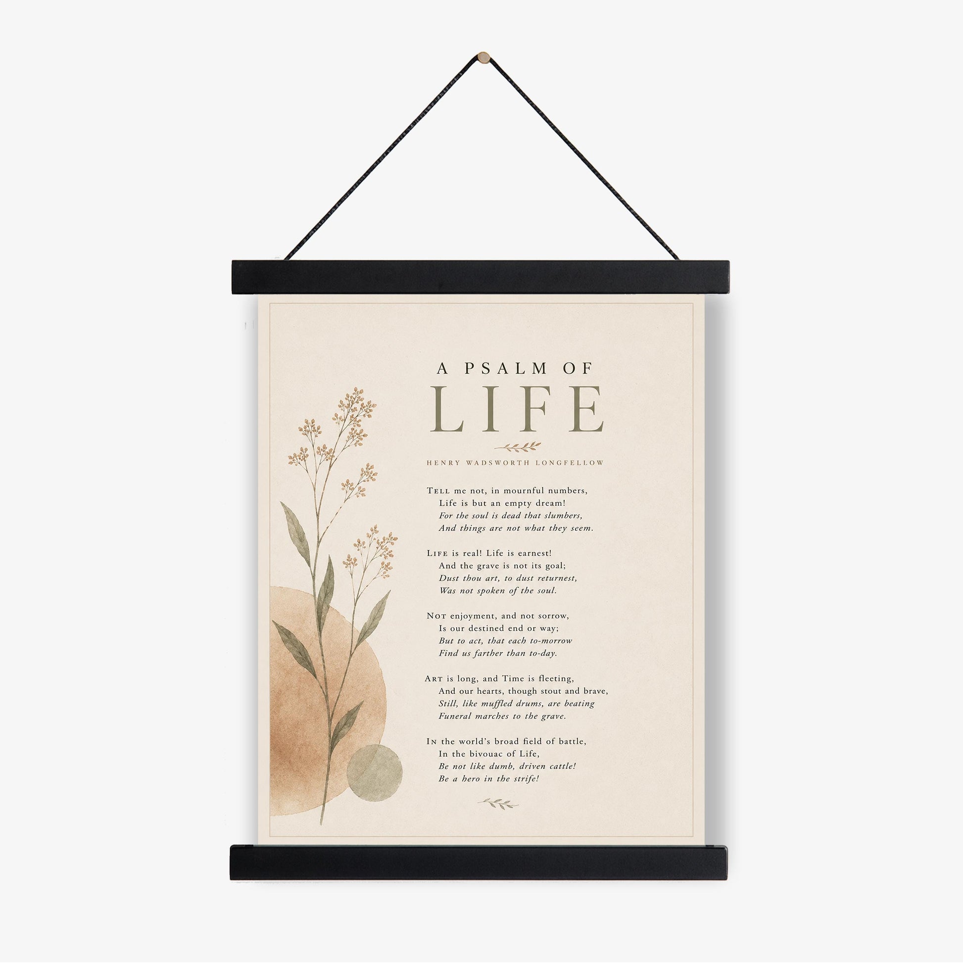 A Psalm Of Life Wall Art Print | Henry Wadsworth Longfellow Quote | Botanical Home Decor | Neutral Classic Literary Poem | Poetry Poster