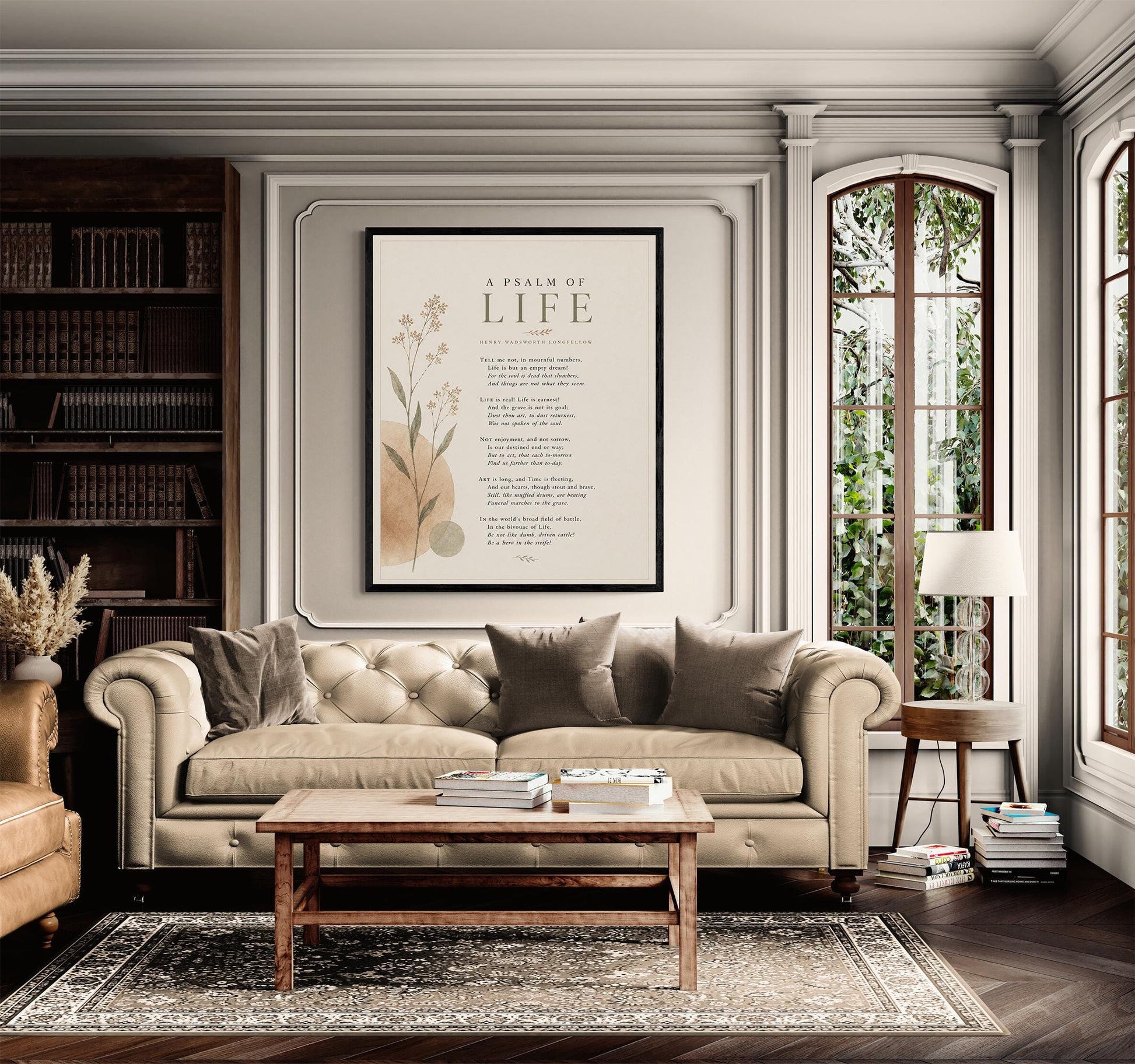 A Psalm Of Life Wall Art Print | Henry Wadsworth Longfellow Quote | Botanical Home Decor | Neutral Classic Literary Poem | Poetry Poster