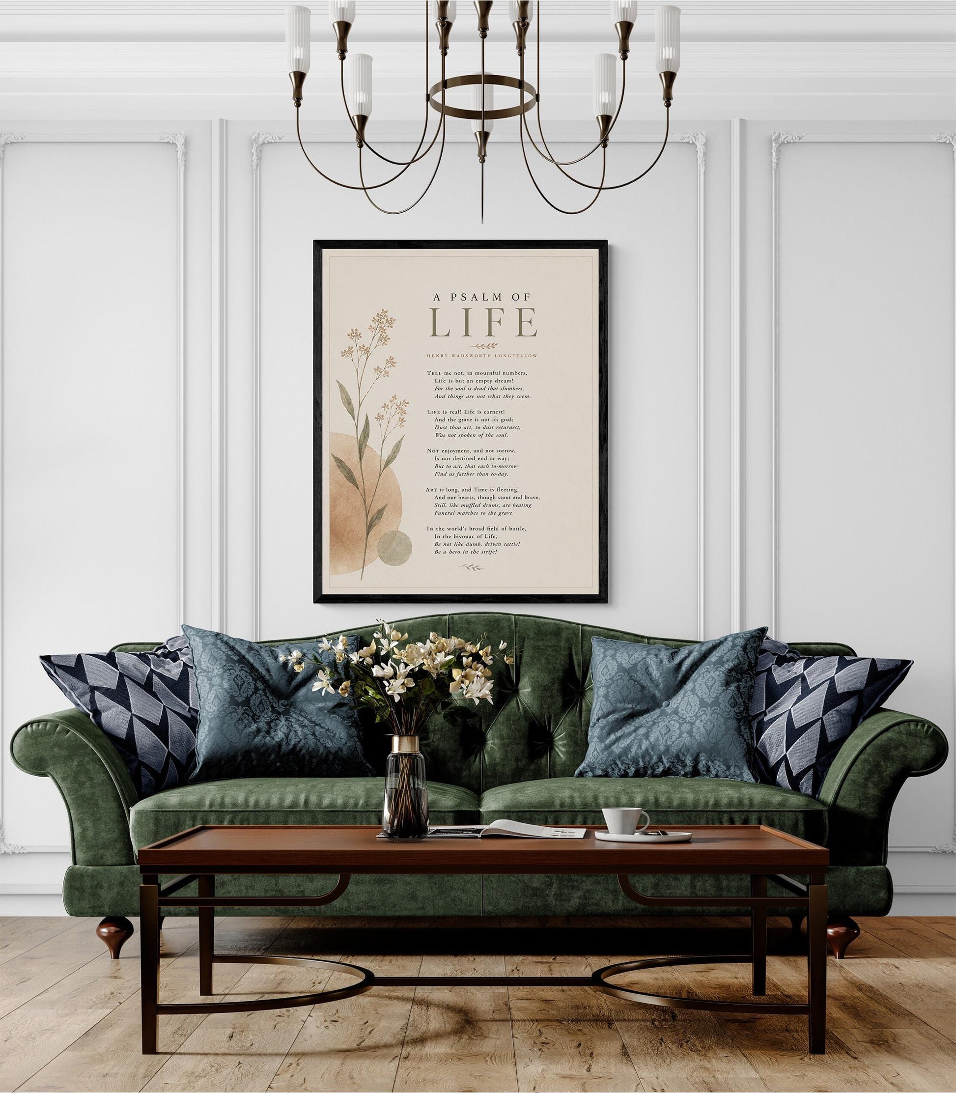 A Psalm Of Life Wall Art Print | Henry Wadsworth Longfellow Quote | Botanical Home Decor | Neutral Classic Literary Poem | Poetry Poster
