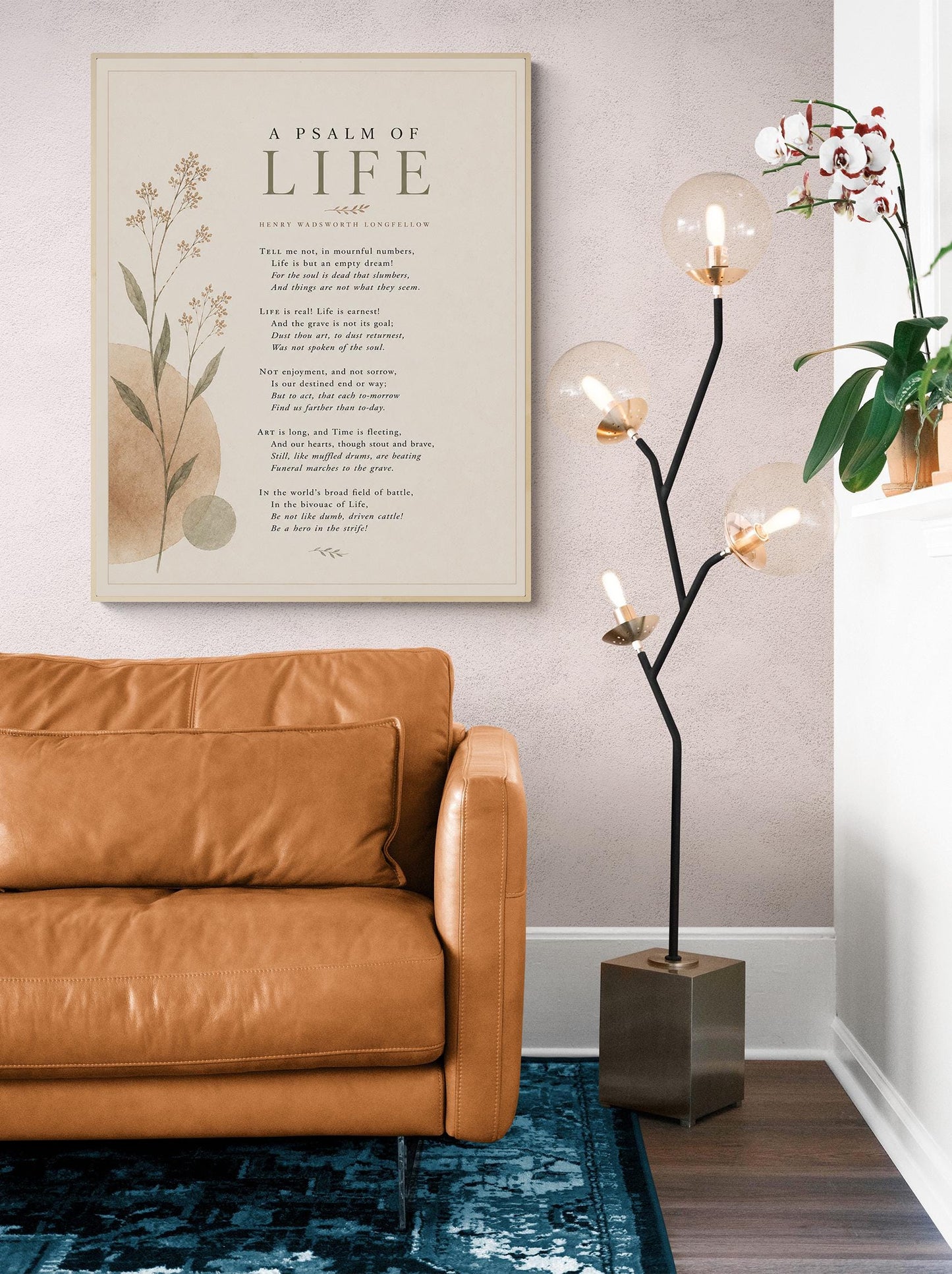A Psalm Of Life Wall Art Print | Henry Wadsworth Longfellow Quote | Botanical Home Decor | Neutral Classic Literary Poem | Poetry Poster