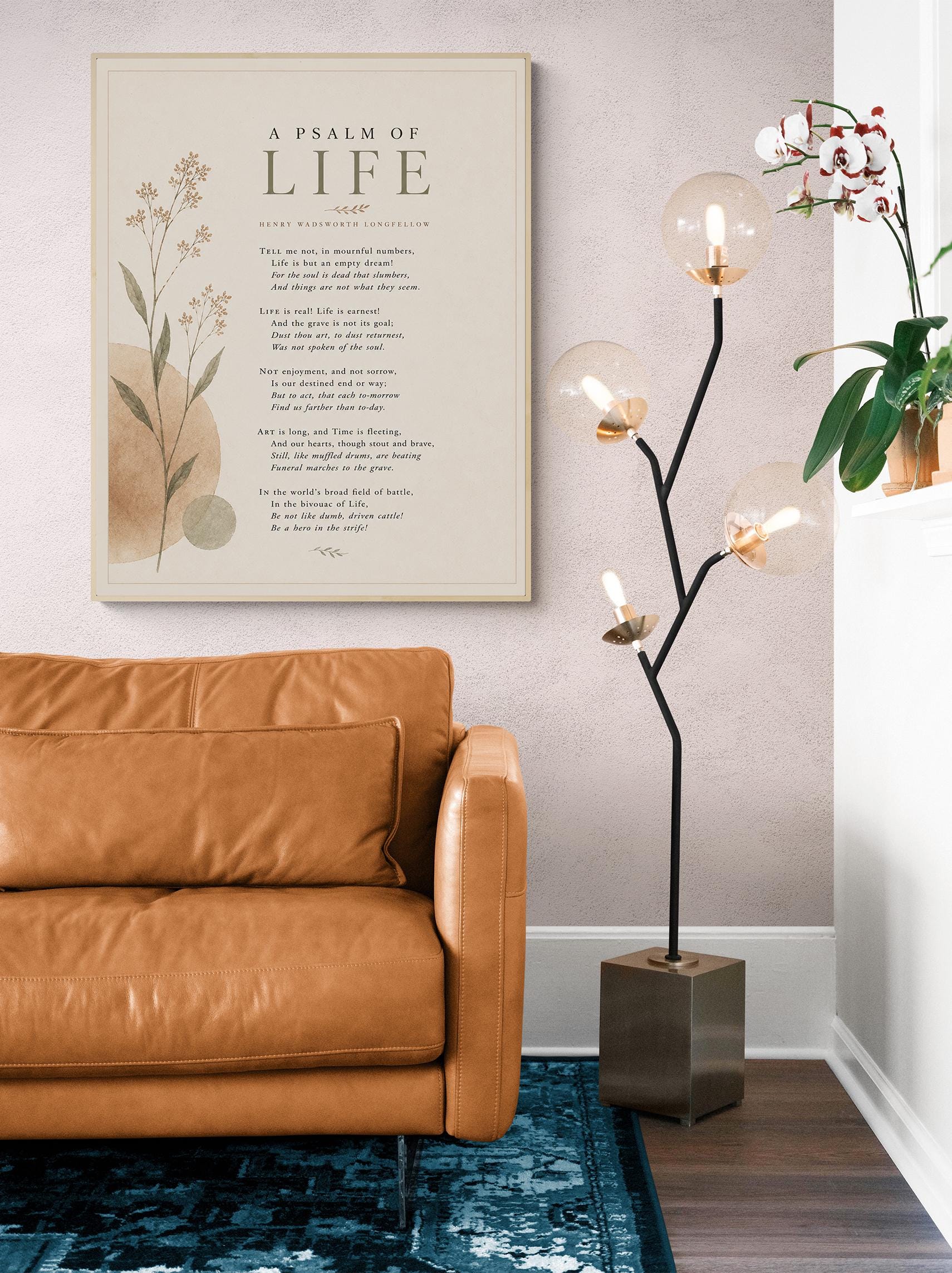 A Psalm Of Life Wall Art Print | Henry Wadsworth Longfellow Quote | Botanical Home Decor | Neutral Classic Literary Poem | Poetry Poster