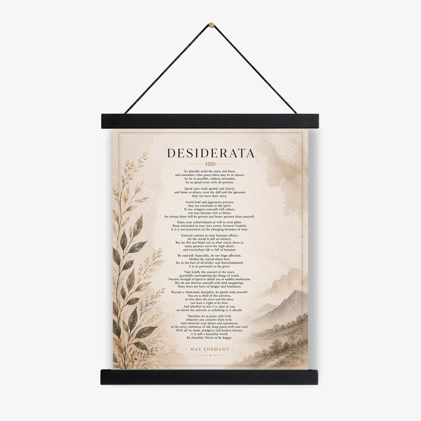 Desiderata Wall Art Print | Go Placidly Amid The Noise | Max Ehrmann Poem | Neutral Literary Book | Inspirational Botanical Home Decor