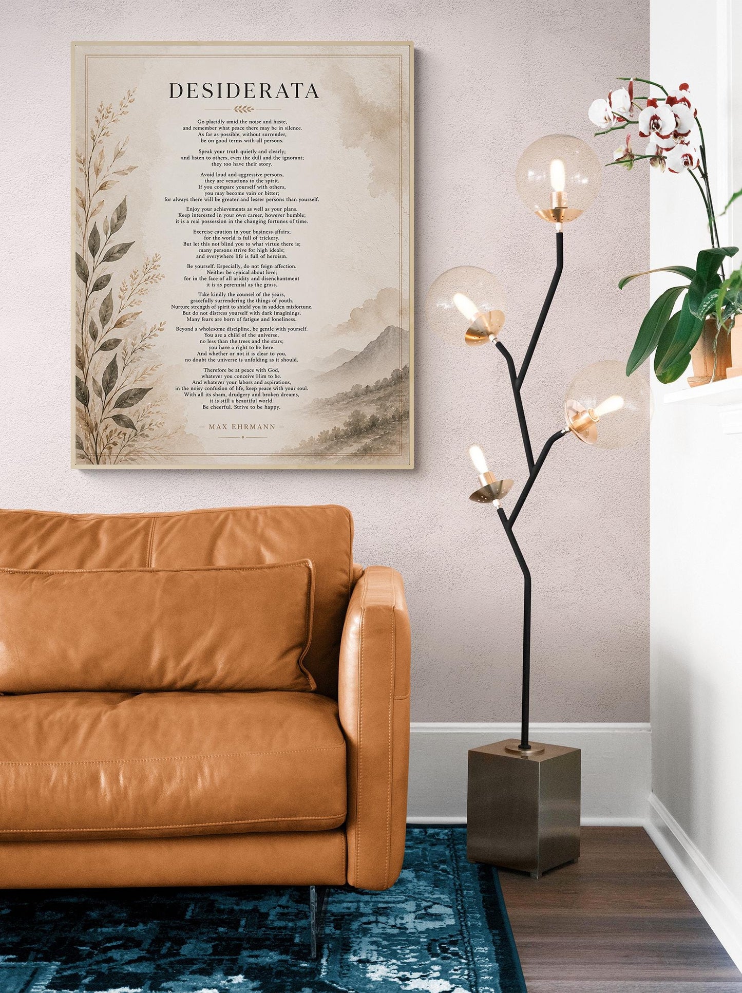 Desiderata Wall Art Print | Go Placidly Amid The Noise | Max Ehrmann Poem | Neutral Literary Book | Inspirational Botanical Home Decor