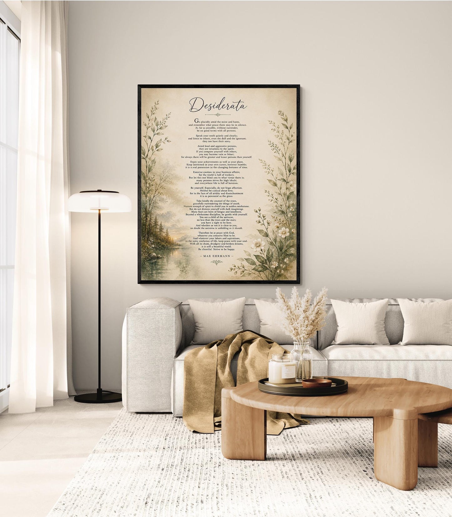 Desiderata Wall Art Print | Go Placidly Amid The Noise | Max Ehrmann Poem | Landscape | Literary Book | Inspirational Botanical Home Decor