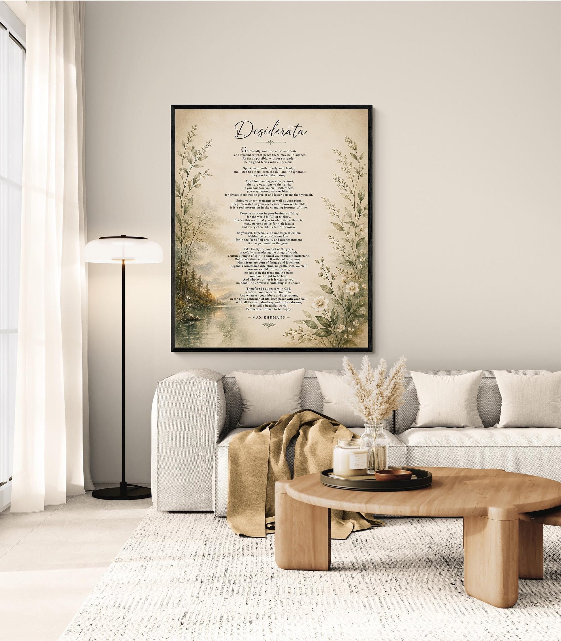 Desiderata Wall Art Print | Go Placidly Amid The Noise | Max Ehrmann Poem | Landscape | Literary Book | Inspirational Botanical Home Decor