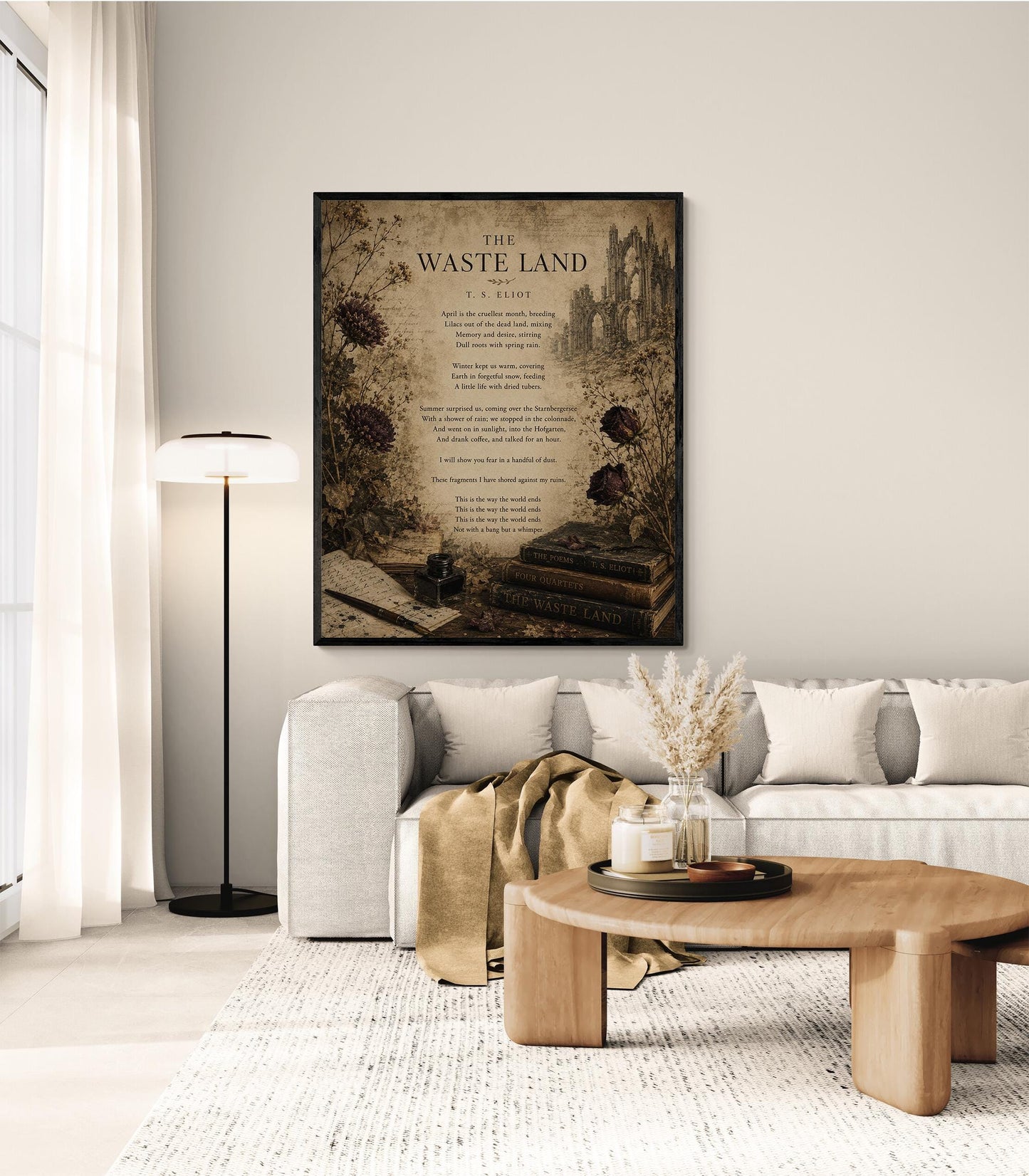Waste Land Wall Art Print | TS Eliot Poetry Quote | This Is the Way The World Ends | Living Room | Vintage Home Decor | Literary Poster