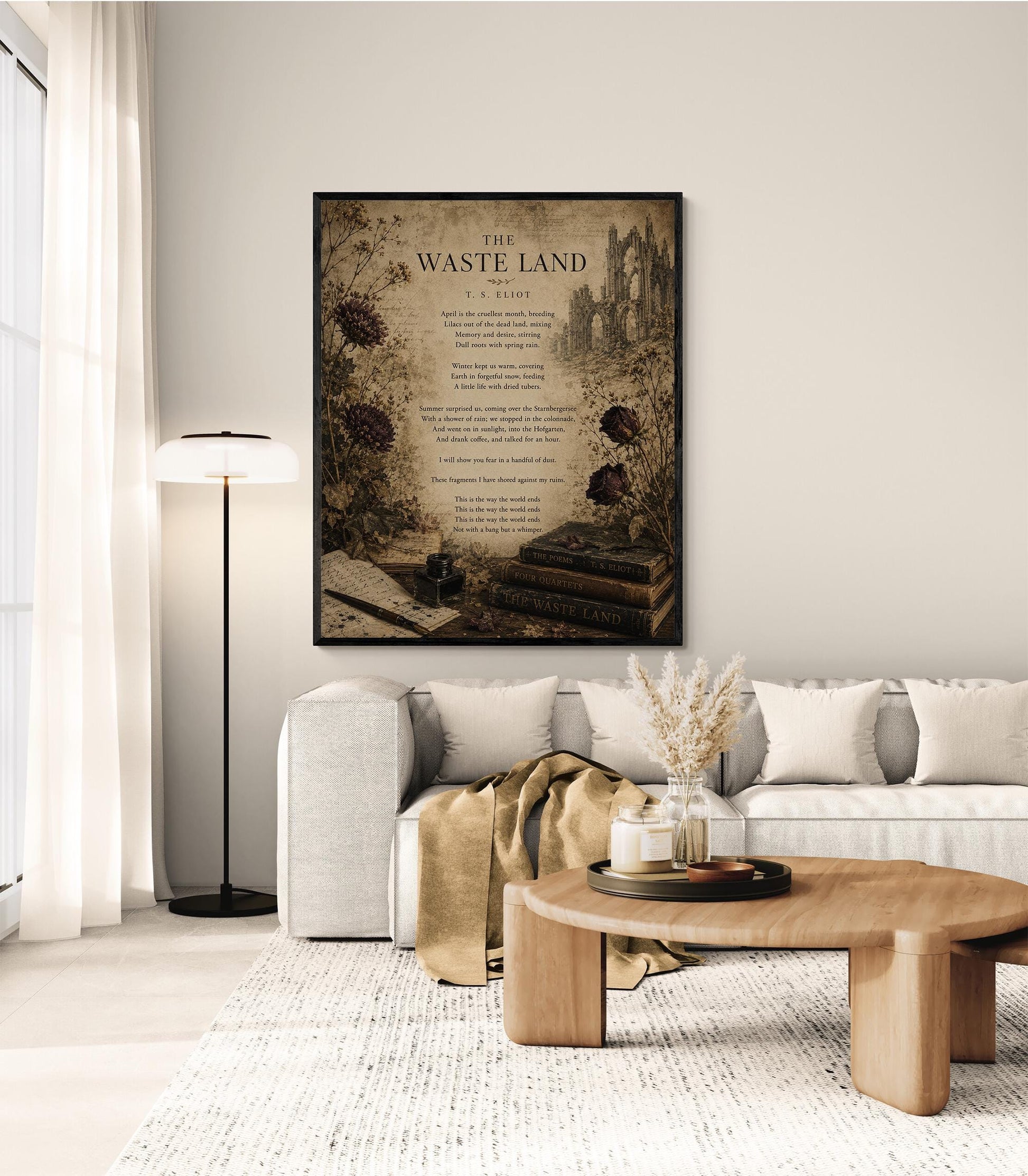 Waste Land Wall Art Print | TS Eliot Poetry Quote | This Is the Way The World Ends | Living Room | Vintage Home Decor | Literary Poster
