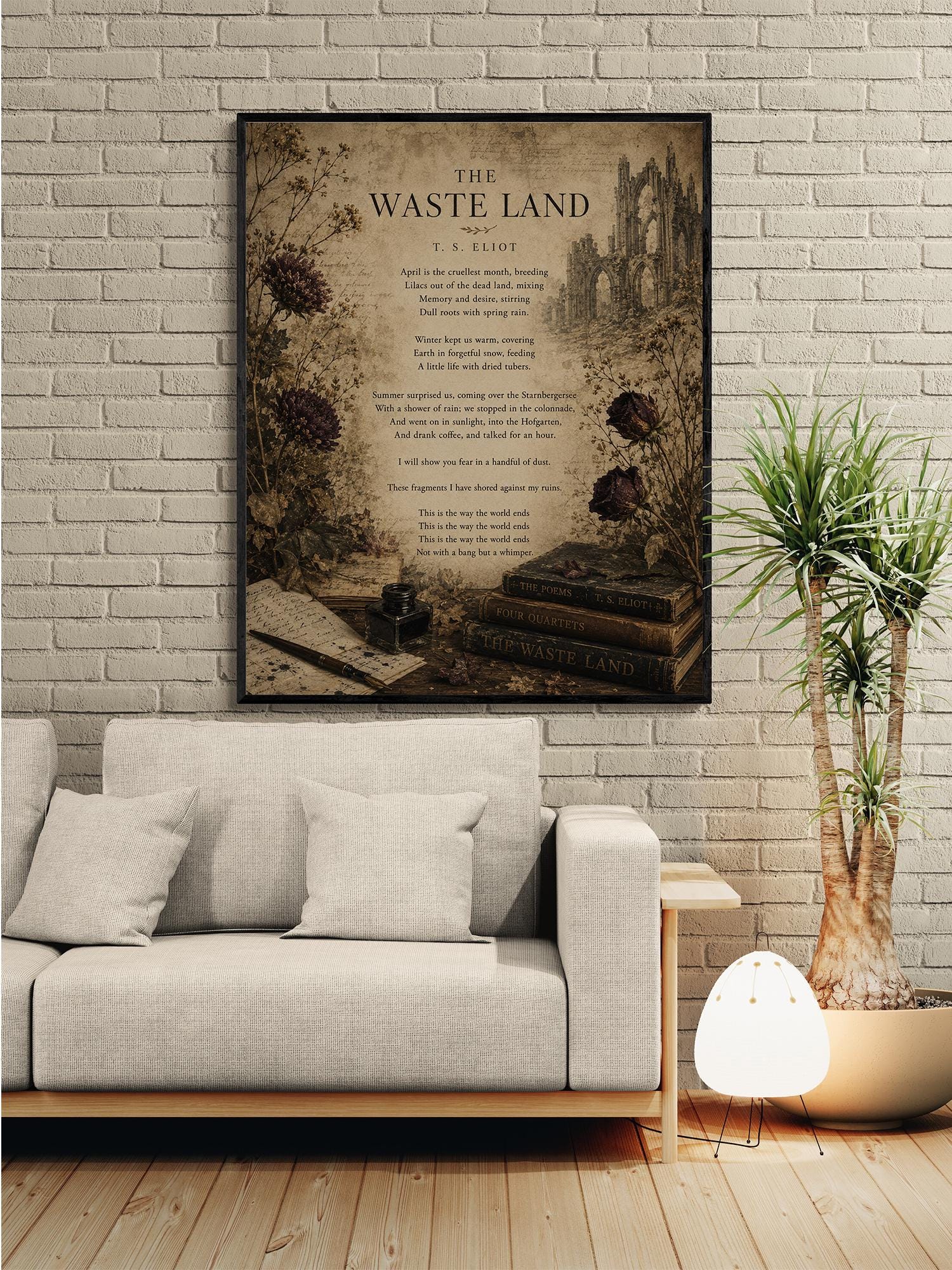 Waste Land Wall Art Print | TS Eliot Poetry Quote | This Is the Way The World Ends | Living Room | Vintage Home Decor | Literary Poster