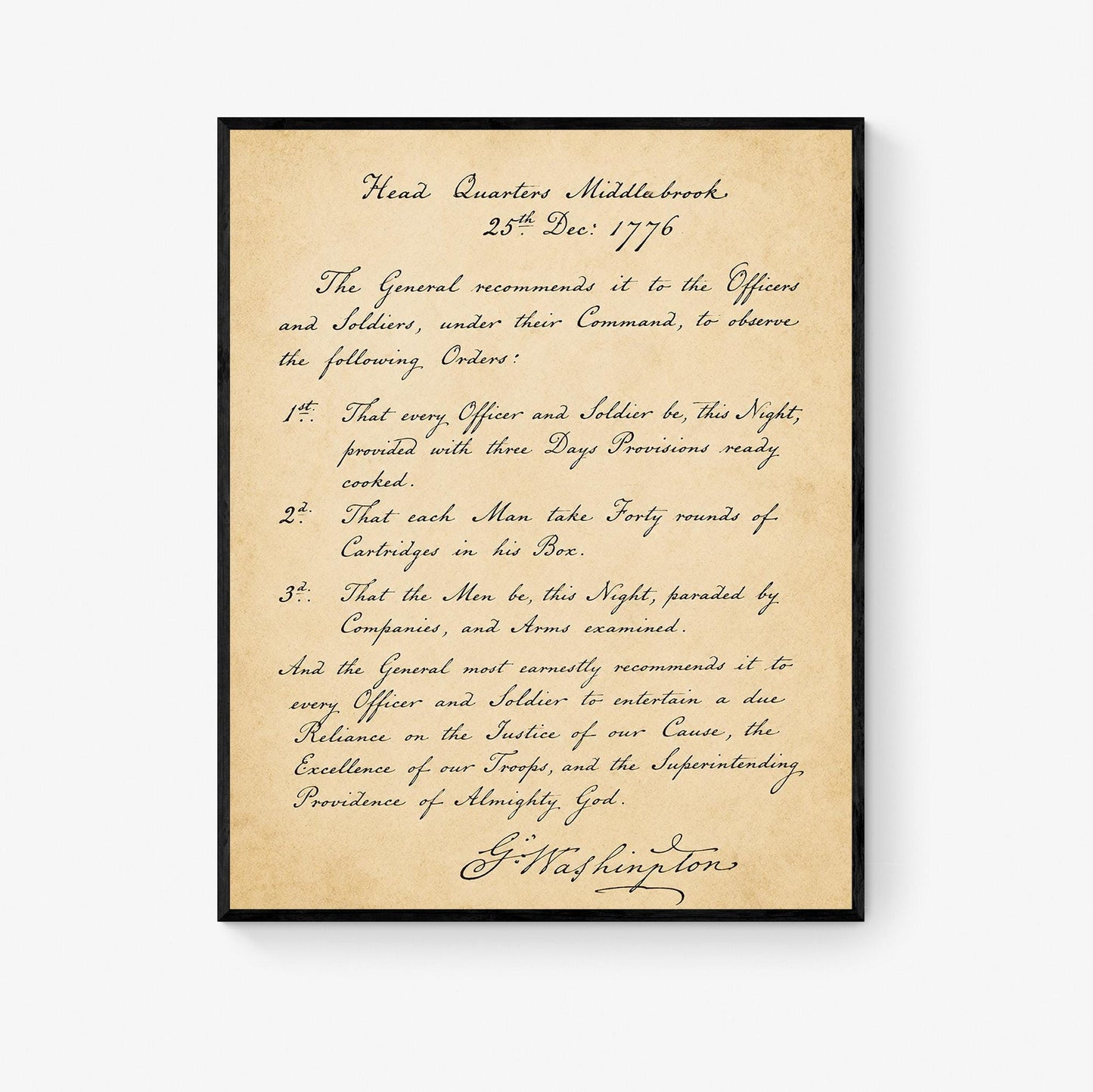 George Washington's Crossing Orders Wall Art Print | Delaware River | American Revolution | Manuscript | Historical Patriotic Home Decor