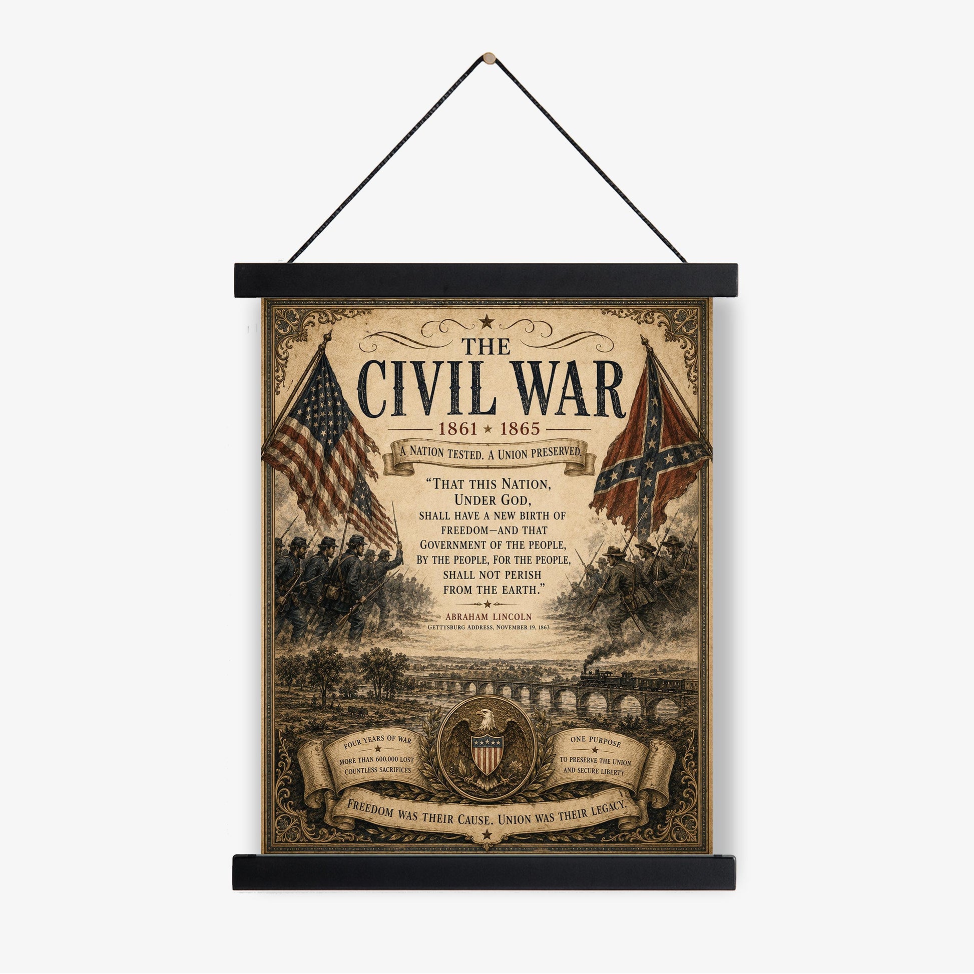 Civil War Wall Art Print | Abraham Lincoln Gettysburg Address | Vintage United States | Historical Patriotic Home Decor